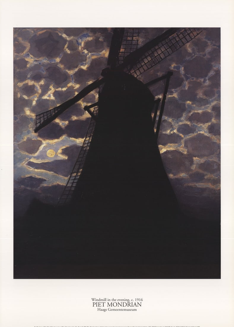 Five (5) Piet Mondrian. Offset Lithograph Titled 'Winmills At Night'. (1 of 1)