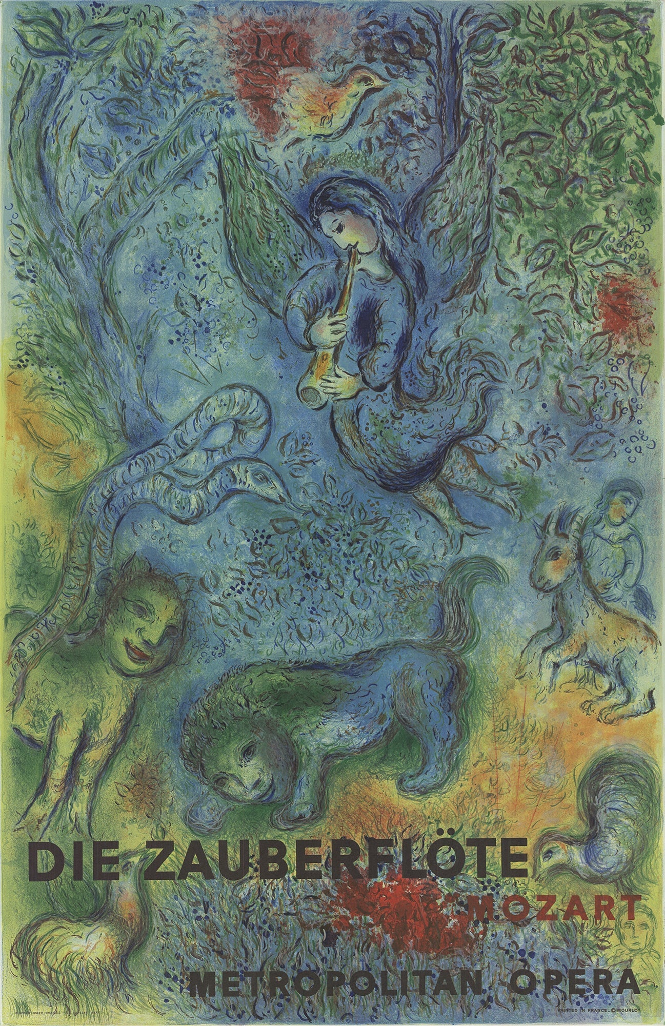 Marc Chagall - The Magic Flute (Die Zauberflote) 1973: Title: Marc Chagall - The Magic Flute (Die Zauberflote) 1973 Description: This piece is a restrike (using original plates) from 1973 of the original lithograph printed in 1966, produced as a