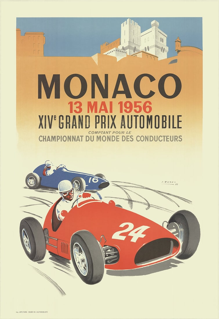 Vintage 1956 Monaco Grand Prix Poster. Limited Edition (500). 1987 Certificate of Provenance.: Title: Vintage 1956 Monaco Grand Prix Poster. Limited Edition (500). 1987 Certificate of Provenance. Description: This vintage lithographic reproduction of the iconic Monaco GP race of 1956 was