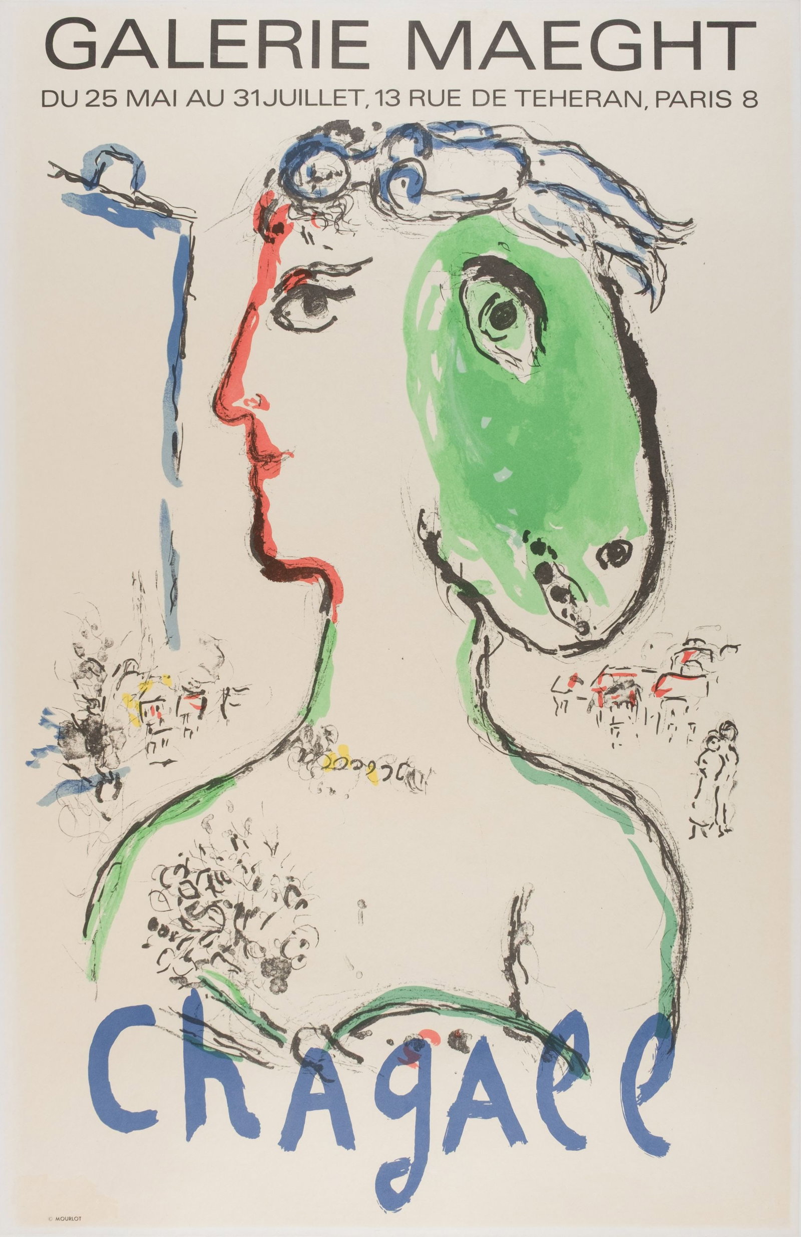 Iconic Chagall 'Artist As A Horse' 1972.: Title: Iconic Chagall 'Artist As A Horse' 1972. Description: Chagall 'Artist as a Horse' Gallery Maeght poster published by Mourlot, Paris in 1972. Lithographic Exhibiton Poster. Linen