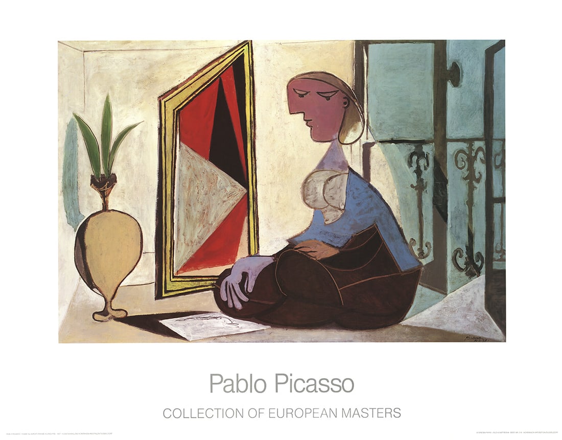 Pablo Picasso - Femme Au Miroir 1989: Title: Pablo Picasso - Femme Au Miroir 1989 Description: A high-quality reproduction of Pablo Picasso's Femme au Mirror was published by Kunnstammlung Nordhein-Westfalen in Dusseldorf in 1989. 