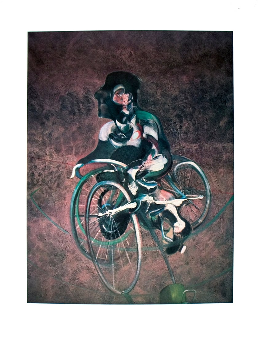 Francis Bacon 'Georges A Bicyclette' (1995).: Title: Francis Bacon 'Georges A Bicyclette' (1995). Description: Francis Bacon 'George a Bicyclette' 1995. Limited edition reproduction (500). Printed on heavy Stonehenge paper by ARTE