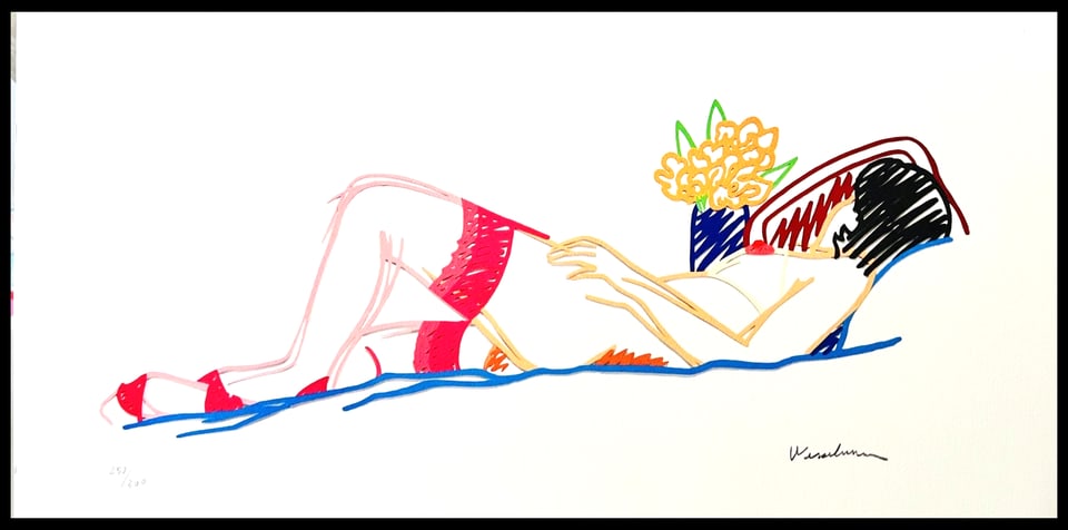 Tom Wesselamnn ' Nude With Bouquet and Stockings' 2005: Title: Tom Wesselamnn ' Nude With Bouquet and Stockings' 2005 Description: Lithograph printed in 2005 by Gagosin, Manhattan, NY. Signed in plate. Hand numbered from an edition of only
