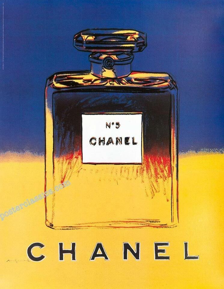 Andy Warhol - Chanel No 5 Poster Blue/Yellow 1997: Title: Andy Warhol - Chanel No 5 Poster Blue/Yellow 1997 Description: Original Andy Warhol Chanel No. 5 Poster 1997. On linen-backed wove stock. This iconic poster was given away as a