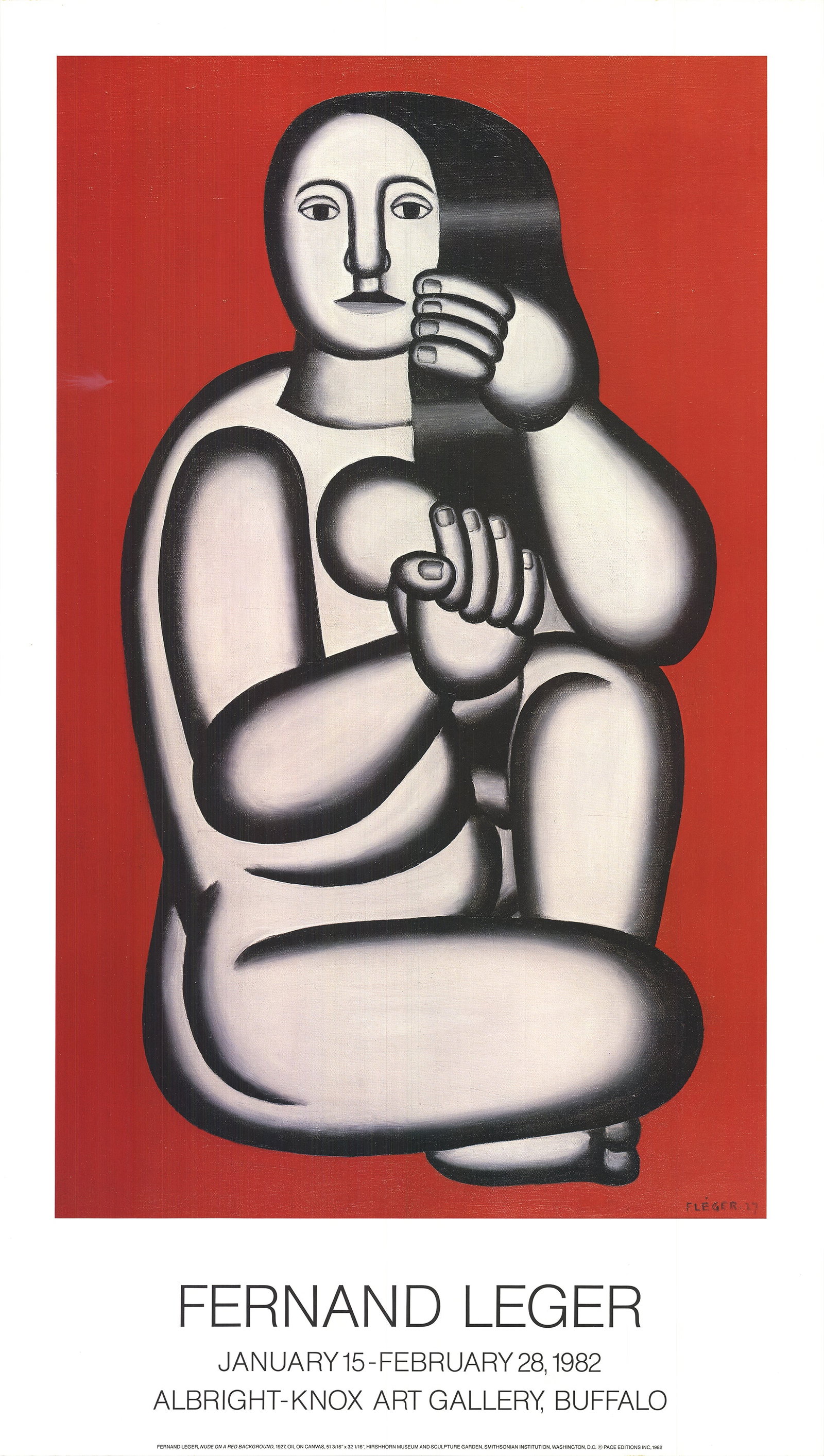 Fernand Leger (1881-1955). Nude On A Red Background. 1982 Exhibition Poster: Title: Fernand Leger (1881-1955). Nude On A Red Background. 1982 Exhibition Poster Description: A high quality reproduction of 1982 Exhibition Poster using Leger's painting completed in 1927. 