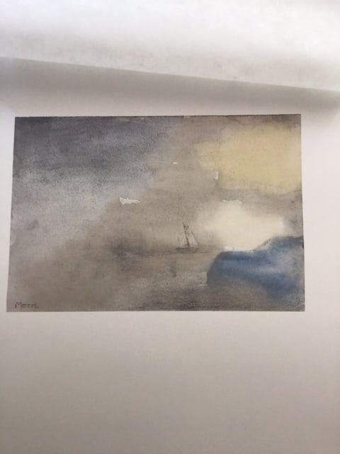 Rare Henry Moore Seascape. 'Blue Hills and Ship At Sea' 1982: Title: Rare Henry Moore Seascape. 'Blue Hills and Ship At Sea' 1982 Description: Rare offset lithograph from 1982 Seat Edizzioni Portfolio curated by Carmine Benincasa in Turin. 52 x 37