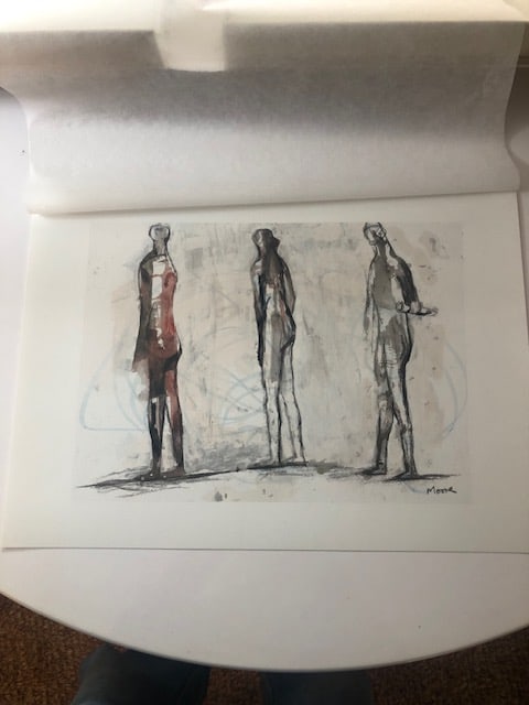 Henry Moore. Three Tall Figures. 1981 Coloured Lithograph From Seat Edizion1.: Title: Henry Moore. Three Tall Figures. 1981 Coloured Lithograph From Seat Edizion1. Description: Henry Moore. 1981. Coloured lithograph from portfolio of 50 prints published by SEAT