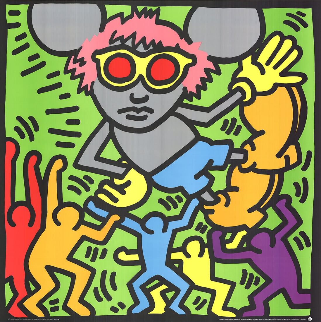 Very Large Keith Haring 'Andy Mouse' Serigraph 1989: Title: Very Large Keith Haring 'Andy Mouse' Serigraph 1989 Description: 'Andy Mouse' is a significant work by Keith Haring, created in 1986 as both a homage to Andy warhol and a bold commentary on