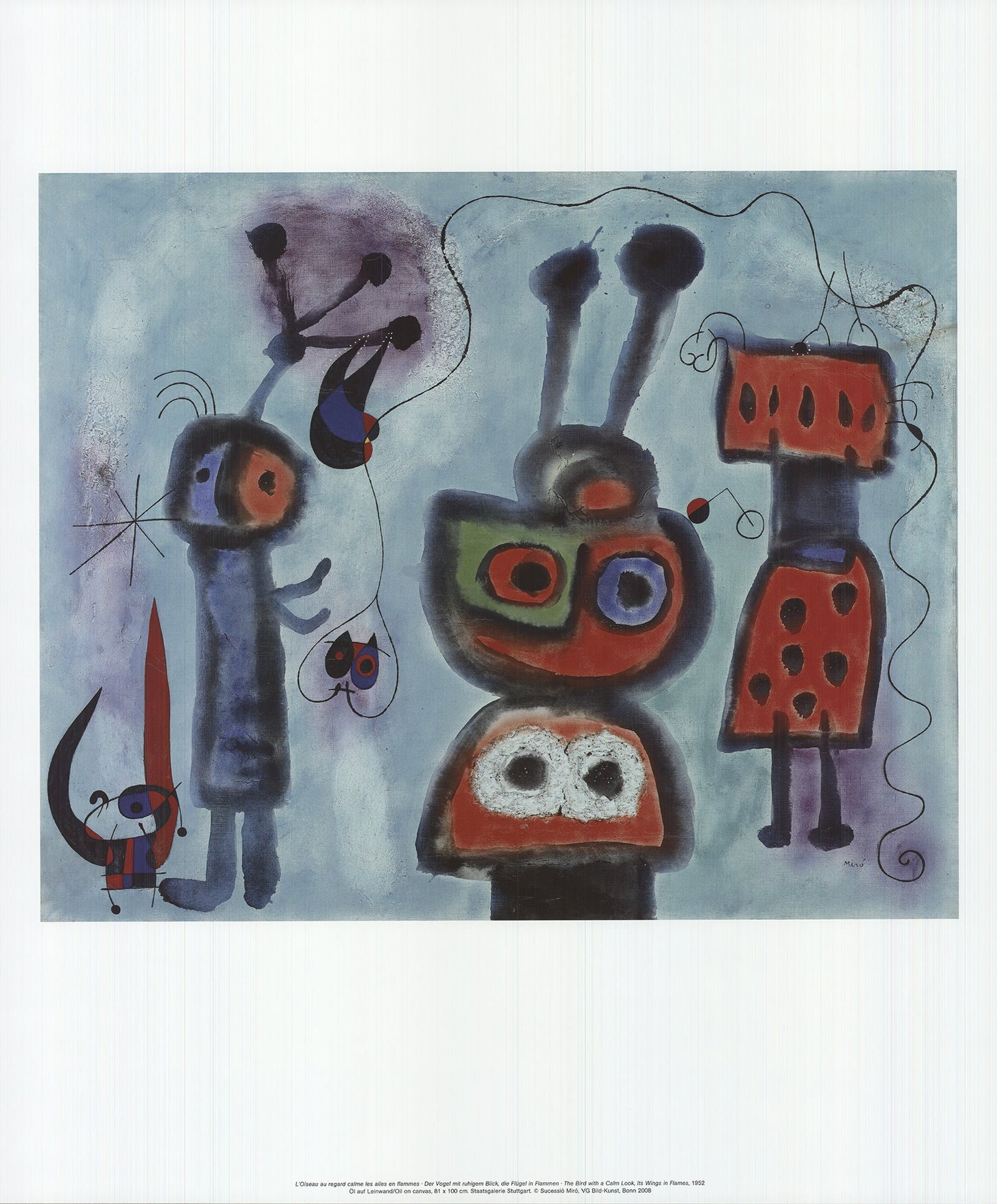 Jean Miro 'Bird With A Calm Look, It's Wings In Flames': Title: Jean Miro 'Bird With A Calm Look, It's Wings In Flames' Description: Reproduction from 2010 of Joan Miro' s 'Bird with a Calm Look, with it's Wings in Flames' 60 x 50 cms. Near mint