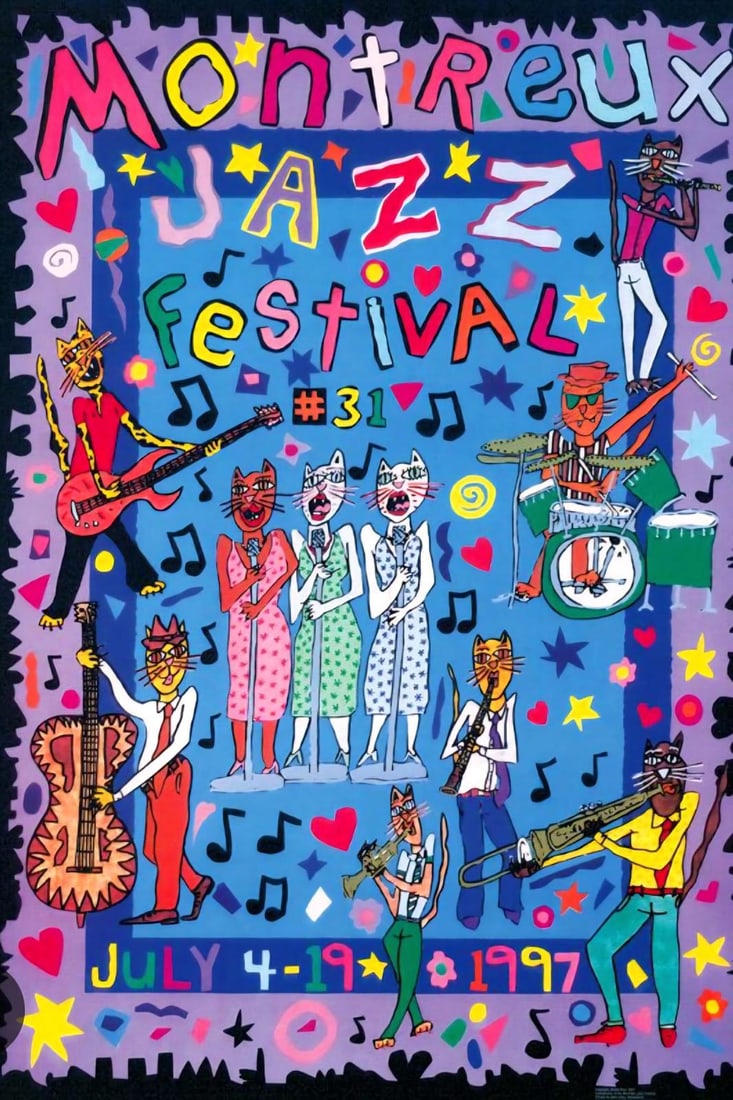 Montreux Jazz Festival 1997 Poster: Title: Montreux Jazz Festival 1997 Poster Description: Absolutely Fabulous Montreux Jazz Festival 1997 poster. Vibrant colours. 84 x 58 cms. Near mint condition. 