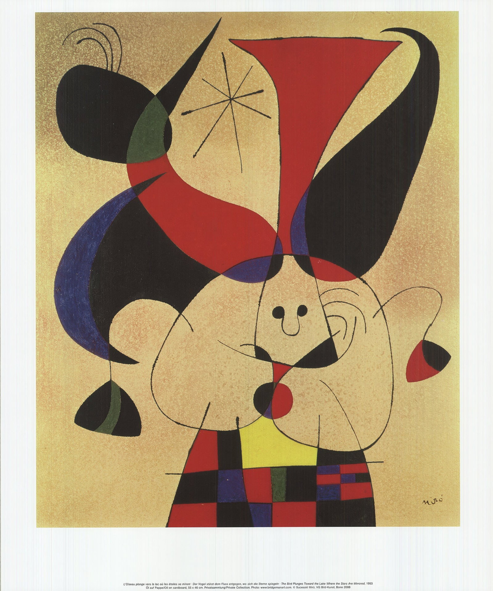 Joan Miro 'The Bird Plunges Towards The Lake Where .....: Title: Joan Miro 'The Bird Plunges Towards The Lake Where ..... Description: Joan Miro 'The Bird Plunges Towards the Lake where the Stars are Mirrored' Offset lithograph reproduction from 2010. 