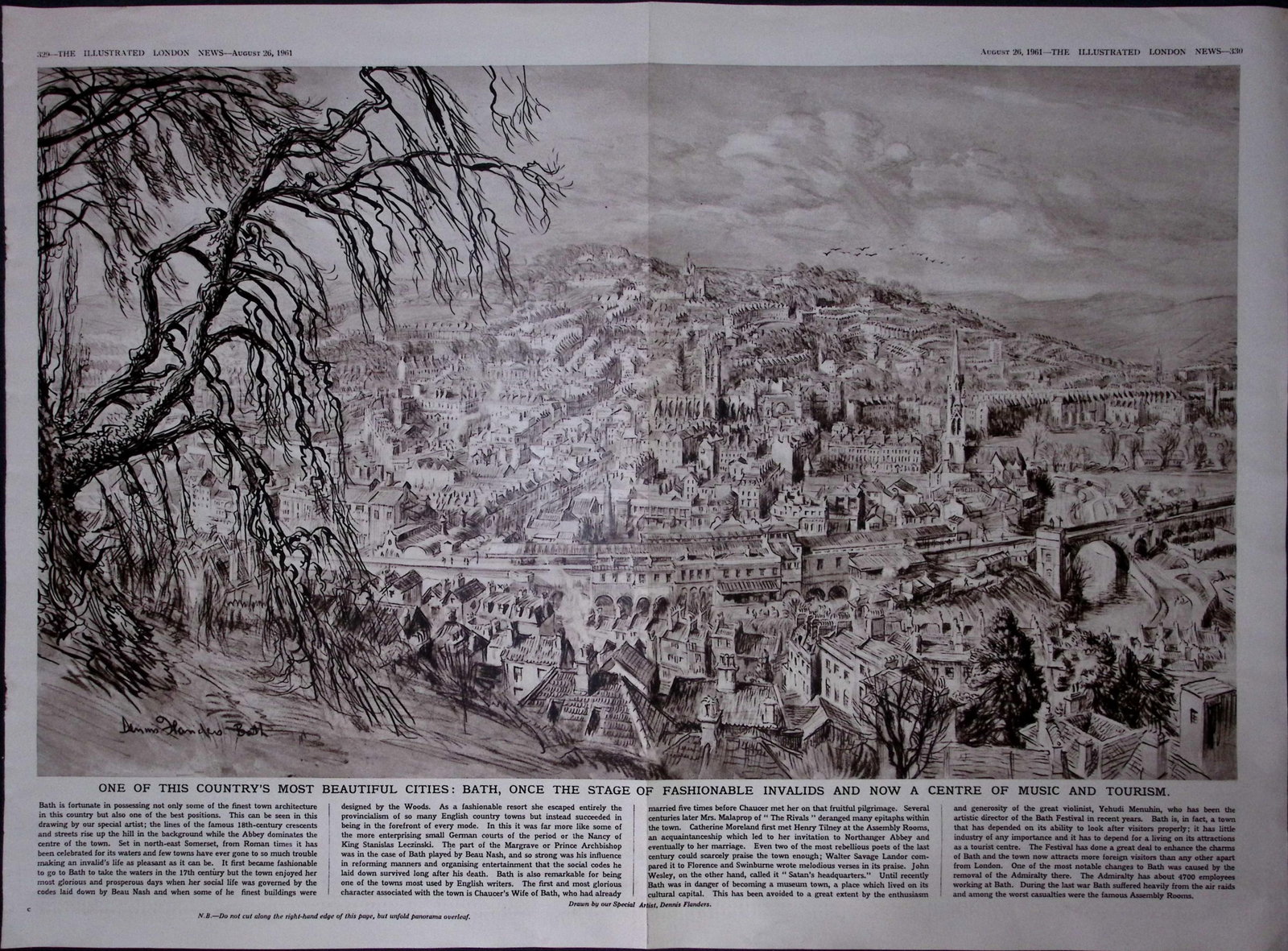 The Beautiful City of Bath 1961 Double Page 20"" X 14"" Illustration.: Title: The Beautiful City of Bath 1961 Double Page 20"" X 14"" Illustration. Description: The Beautiful City of Bath 1961 Double Page Illustration. This Double Page Original Print Measures 20 x 14