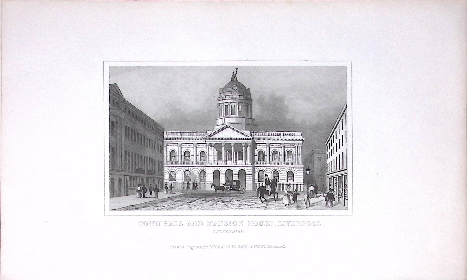 Liverpool Town Hall Dugdale & Archer Antique 180 Years-Old Copper Plate Print-62: Title: Liverpool Town Hall Dugdale & Archer Antique 180 Years-Old Copper Plate Print-62 Description: This Antique Copper Plate Engraving Has Been Removed from an Antique Edition of. T