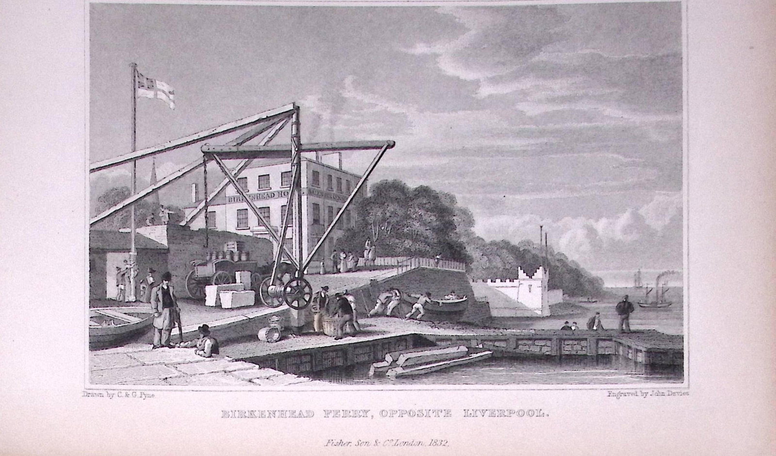 Liverpool Birkenhead Ferry Antique 195 Years-Old Steel-Engraving-48: Title: Liverpool Birkenhead Ferry Antique 195 Years-Old Steel-Engraving-48 Description: Antique Steel Engraving Was Removed from a 195-Year-Old Edition of. Lancashire Illustrated in a Series of