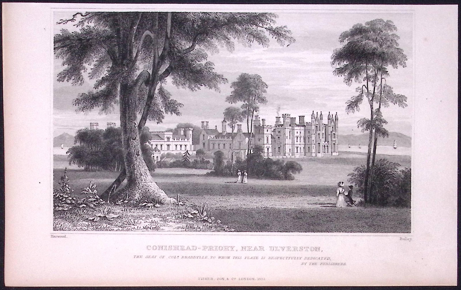 Conishead Priory Ulverston Lake District Antique 195 Years-Old Steel-Engraving-23: Title: Conishead Priory Ulverston Lake District Antique 195 Years-Old Steel-Engraving-23 Description: This Antique Steel Engraving Was Removed from a 195-Year-Old Edition of. Lancashire Illustr
