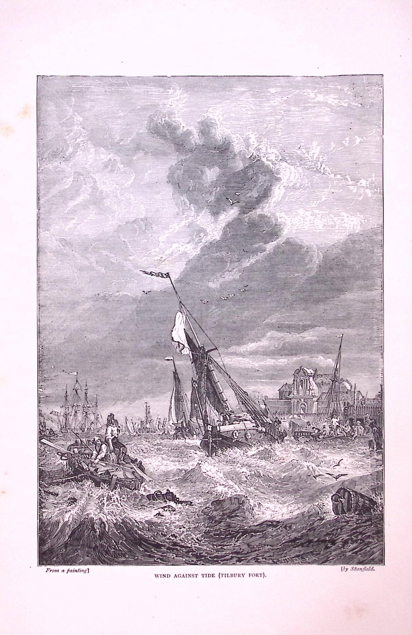 Tilbury Port Wind Against Tide Antique 147 Years-Old Illustration-20: Title: Tilbury Port Wind Against Tide Antique 147 Years-Old Illustration-20 Description: This Antique Illustration Was Removed from a 147-Year-Old Edition of. English Pictures Drawn with Pen &a