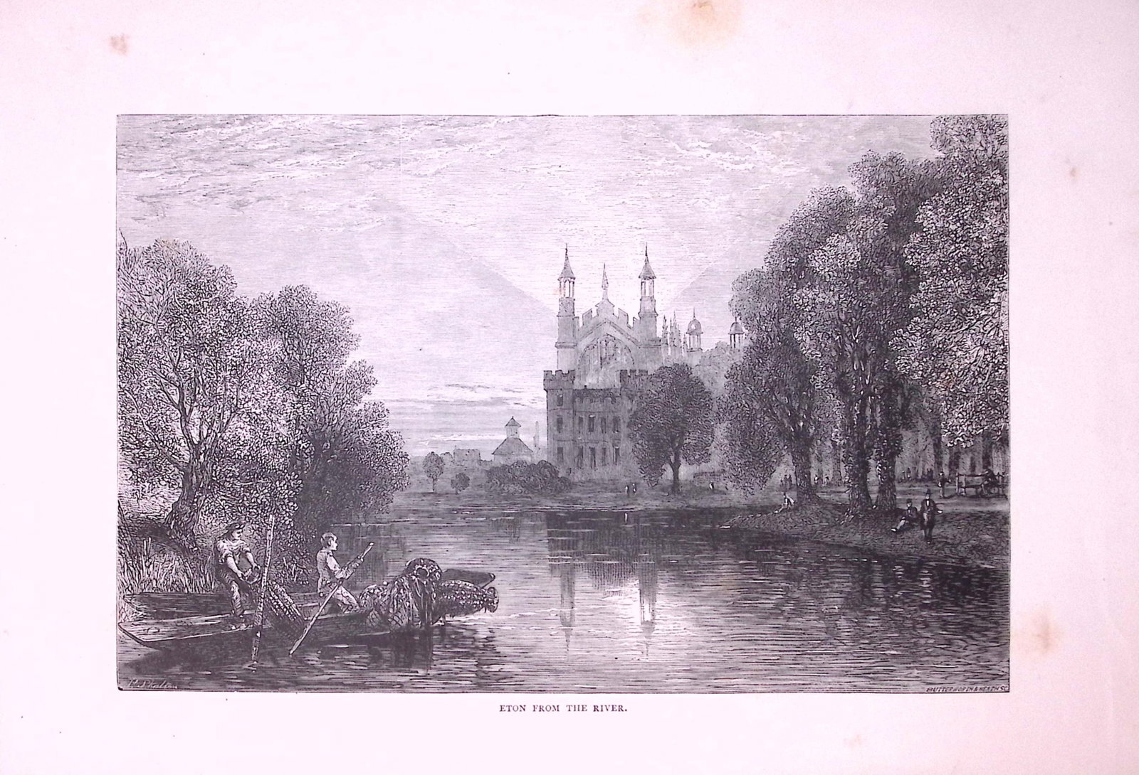 Eton College from The River Antique 147 Years-Old Illustration-21: Title: Eton College from The River Antique 147 Years-Old Illustration-21 Description: This Antique Illustration Was Removed from a 147-Year-Old Edition of. English Pictures Drawn with Pen &