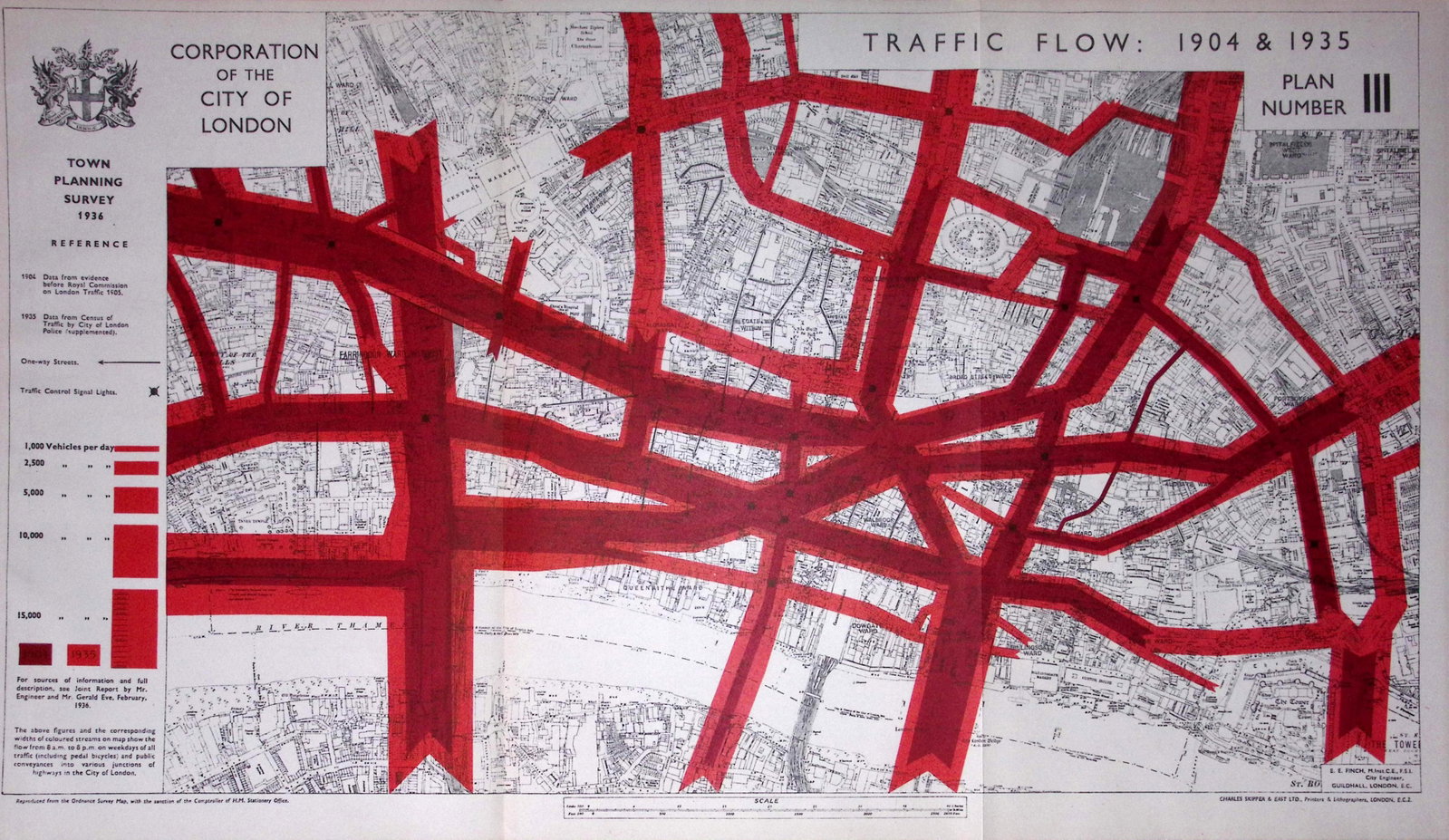 City of London Traffic Flow 1905 & 1939 Coloured 1944 Map-7 (1 of 2)