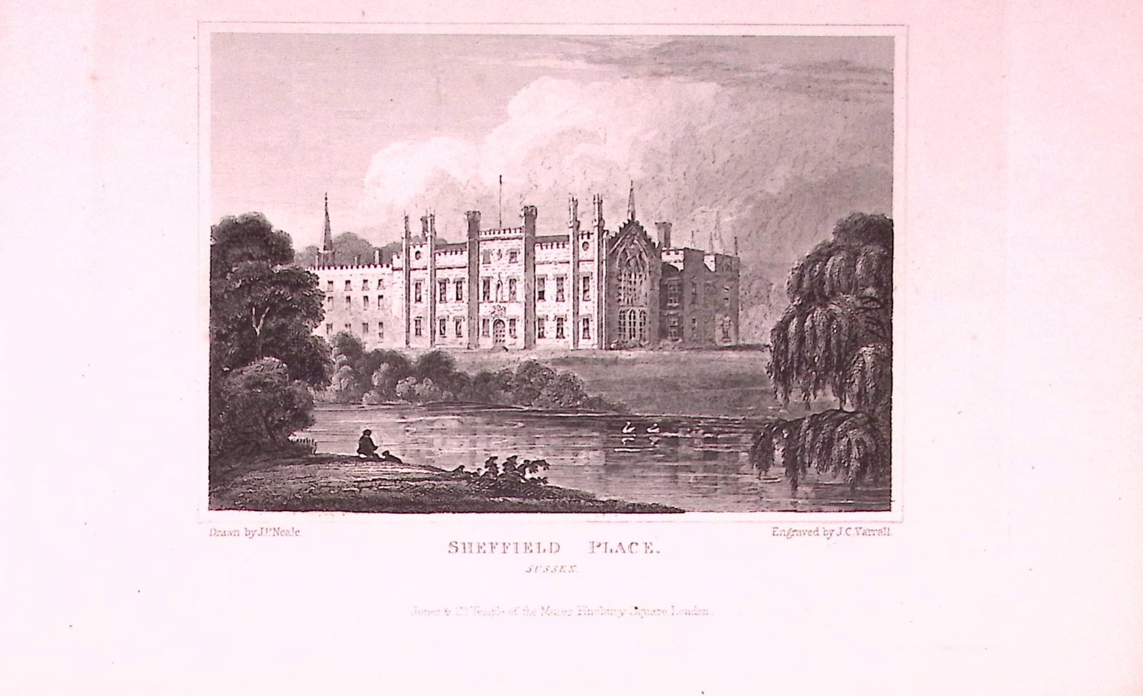 Sheffield Place And Gardens East Sussex Antique 197 Years-Old Engraving-2: Title: Sheffield Place And Gardens East Sussex Antique 197 Years-Old Engraving-2 Description: This Antique Print Was Removed from a 134-Year-Old Edition of. Jones' Views of the Seats, Mansions,