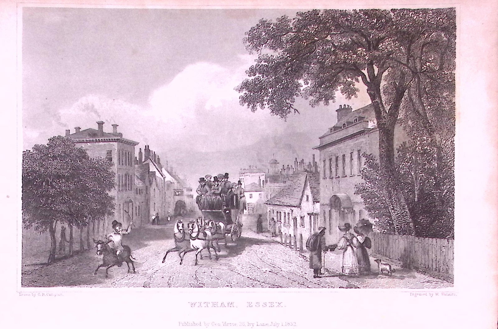 Witham Village High Street Essex Antique 197 Years-Old Engraving-28: Title: Witham Village High Street Essex Antique 197 Years-Old Engraving-28 Description: Witham Village High Street Essex Antique 197 Years-Old Engraving-28 This Antique Print Was Removed from a