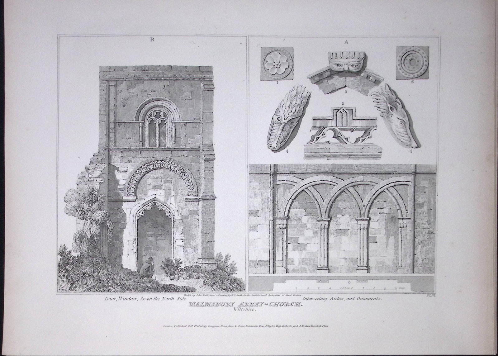 Malmsbury Church-Wiltshire 190 Years-Old Rare John Britton Antique Steel Engraving-48: Title: Malmsbury Church-Wiltshire 190 Years-Old Rare John Britton Antique Steel Engraving-48 Description: This 191 Years-Old Steel Engraved Plate Has Been Removed from an Antique Edition of. John