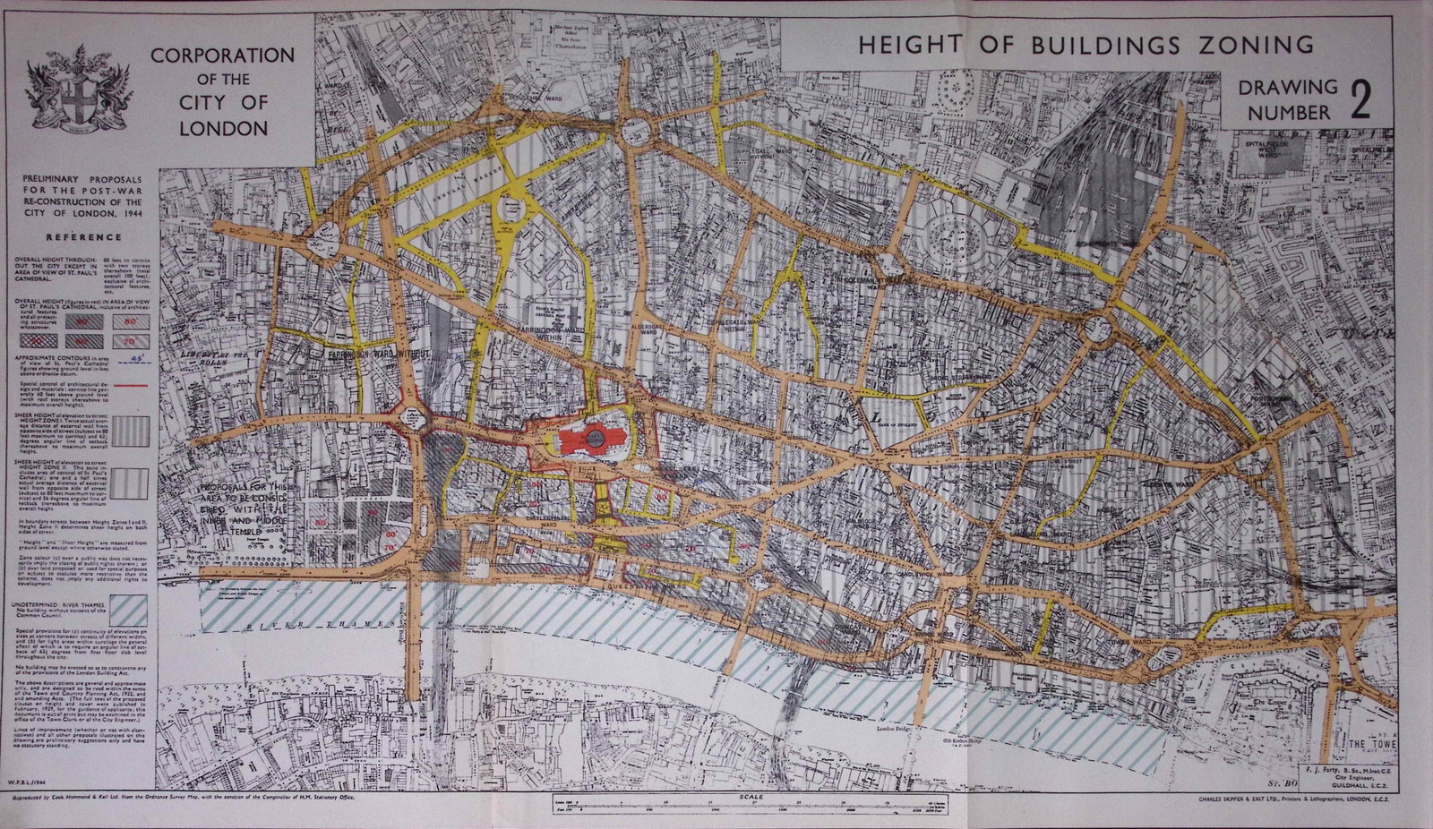 City of London Post-War Reconstruction Height Buildings Zoning 1944 Map-2: Title: City of London Post-War Reconstruction Height Buildings Zoning 1944 Map-2 Description: This is a Large Folding Map and Measures Approx 33.5 x 57.5 (cm) 13.25 x 22.5 (Inches). This Vintag