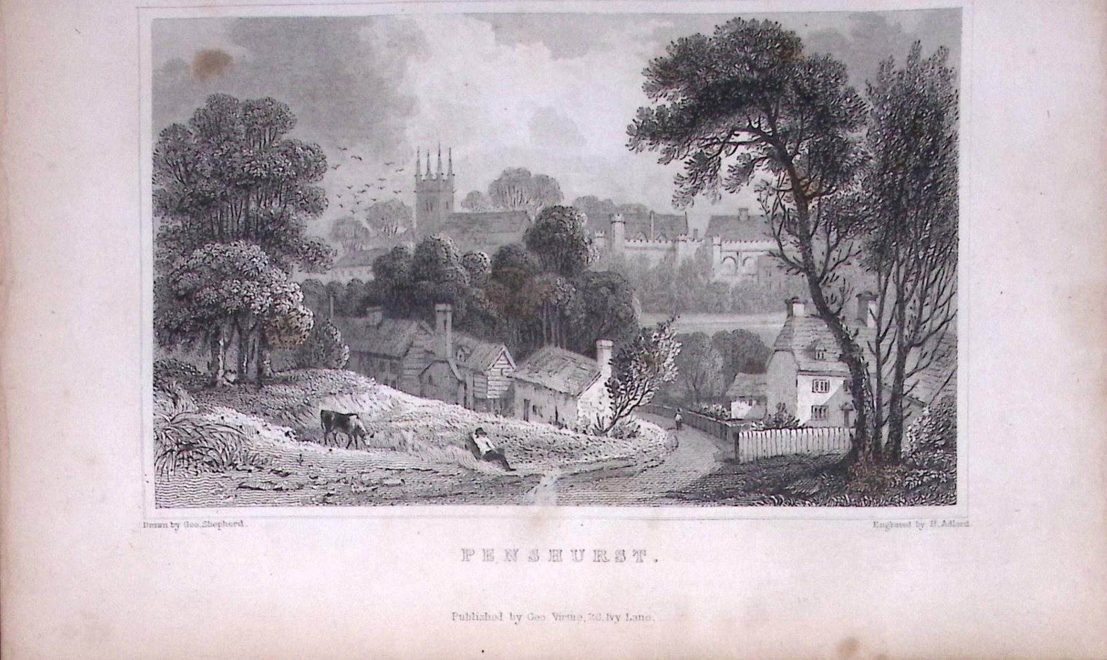 Penhurst View of The Village Kent 1829 Antique 197 Years-Old Steel Engraving-19: Title: Penhurst View of The Village Kent 1829 Antique 197 Years-Old Steel Engraving-19 Description: This Antique Print Was Removed from a 197-Year-Old Edition of. W. H. Ireland's Study of