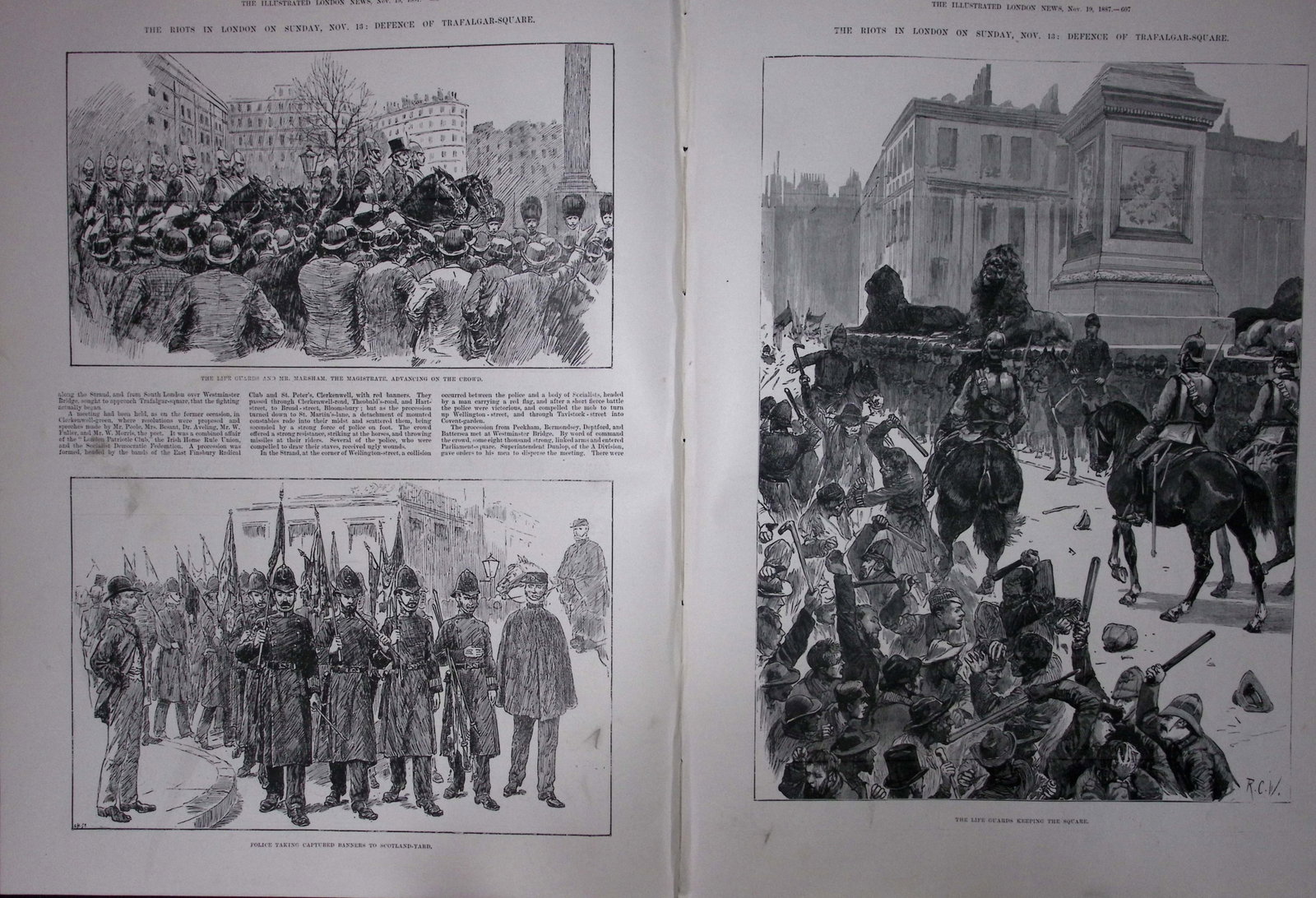 London Unemployment Riots Defence of Trafalgar Square Four Page Antique. (1 of 3)