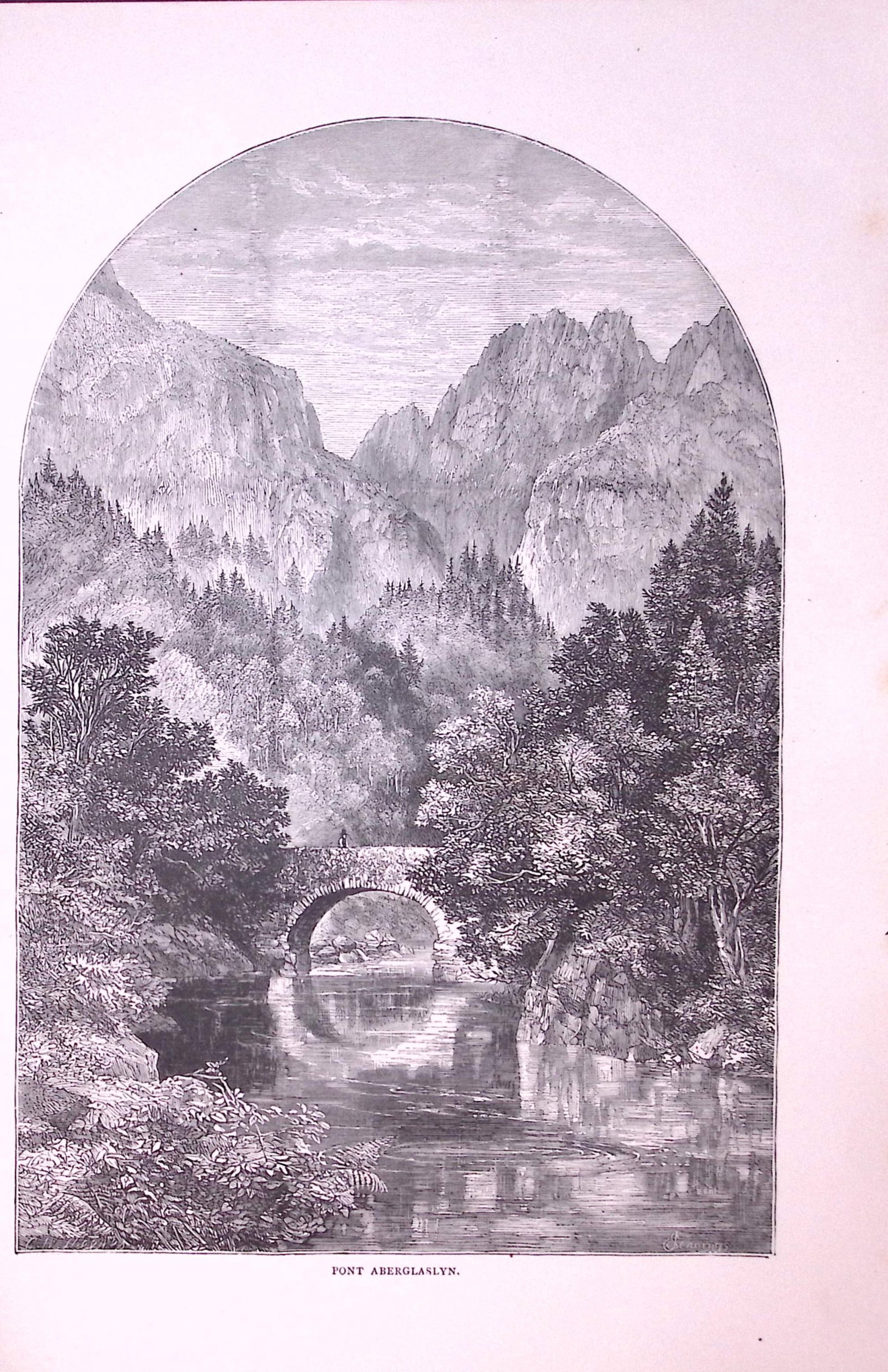 Fort Aberglaslyn Gwynedd Wales Antique 147 Years-Old Illustration-1: Title: Fort Aberglaslyn Gwynedd Wales Antique 147 Years-Old Illustration-1 Description: This Antique Illustration Was Removed from a 147-Year-Old Edition of. English Pictures Drawn with Pen &am