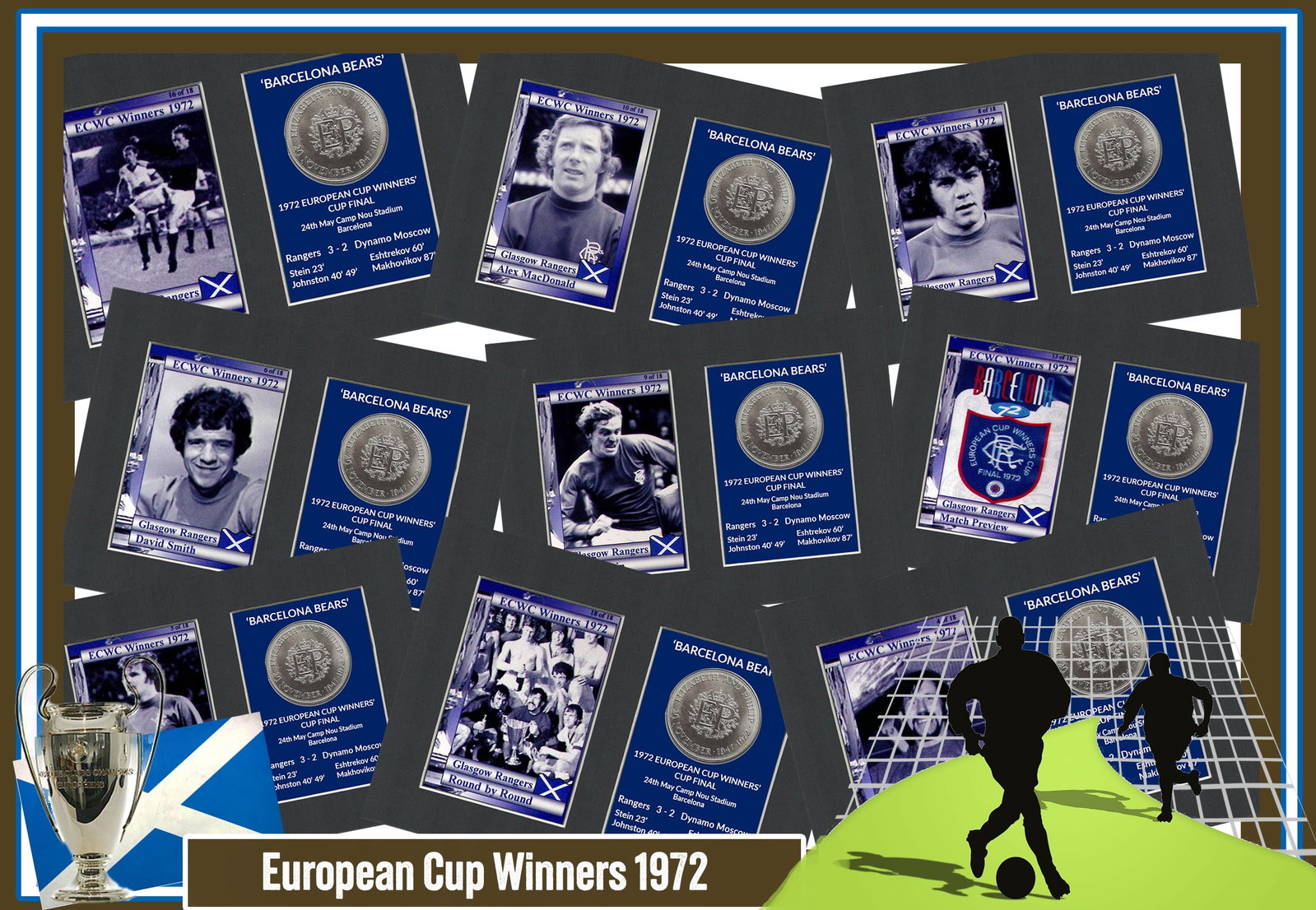 Barcelona Rangers FC Wins 1972 ECWC Mounted Card & Coin Metal Art Display - 2