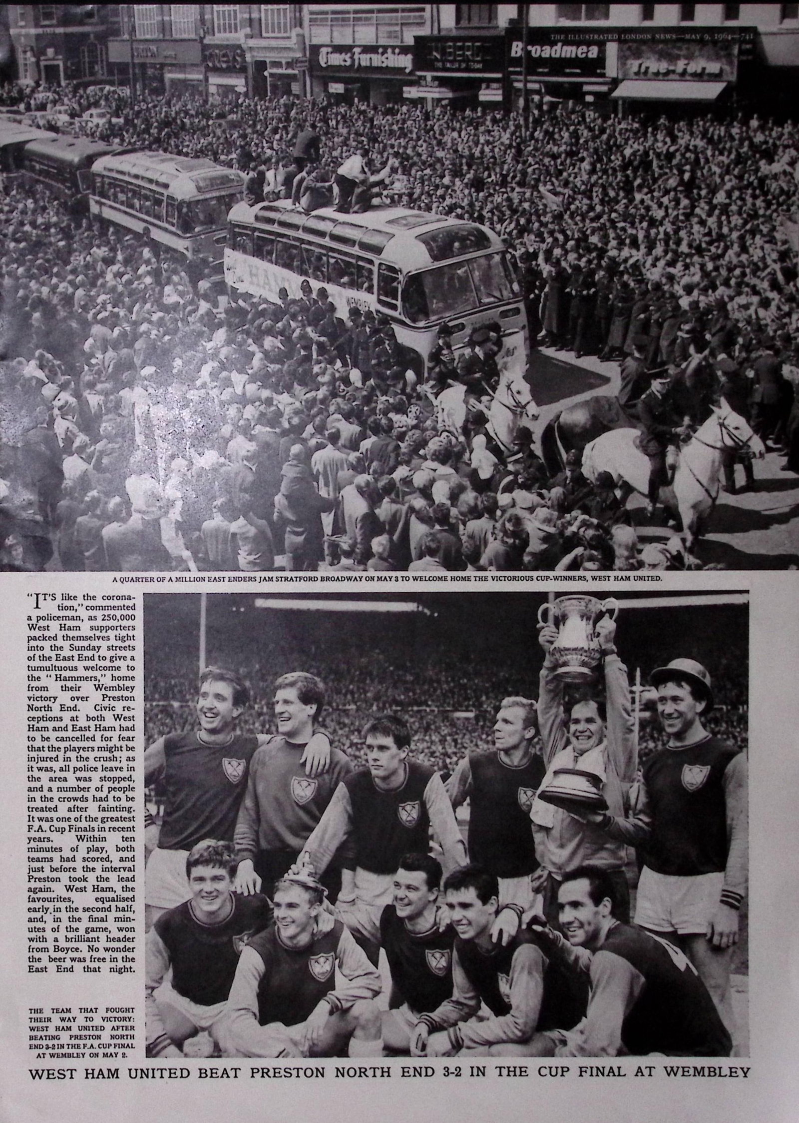 200,000 Fans Welcome Home Victorious West Ham United 1964 FA Cup Winners. (1 of 1)