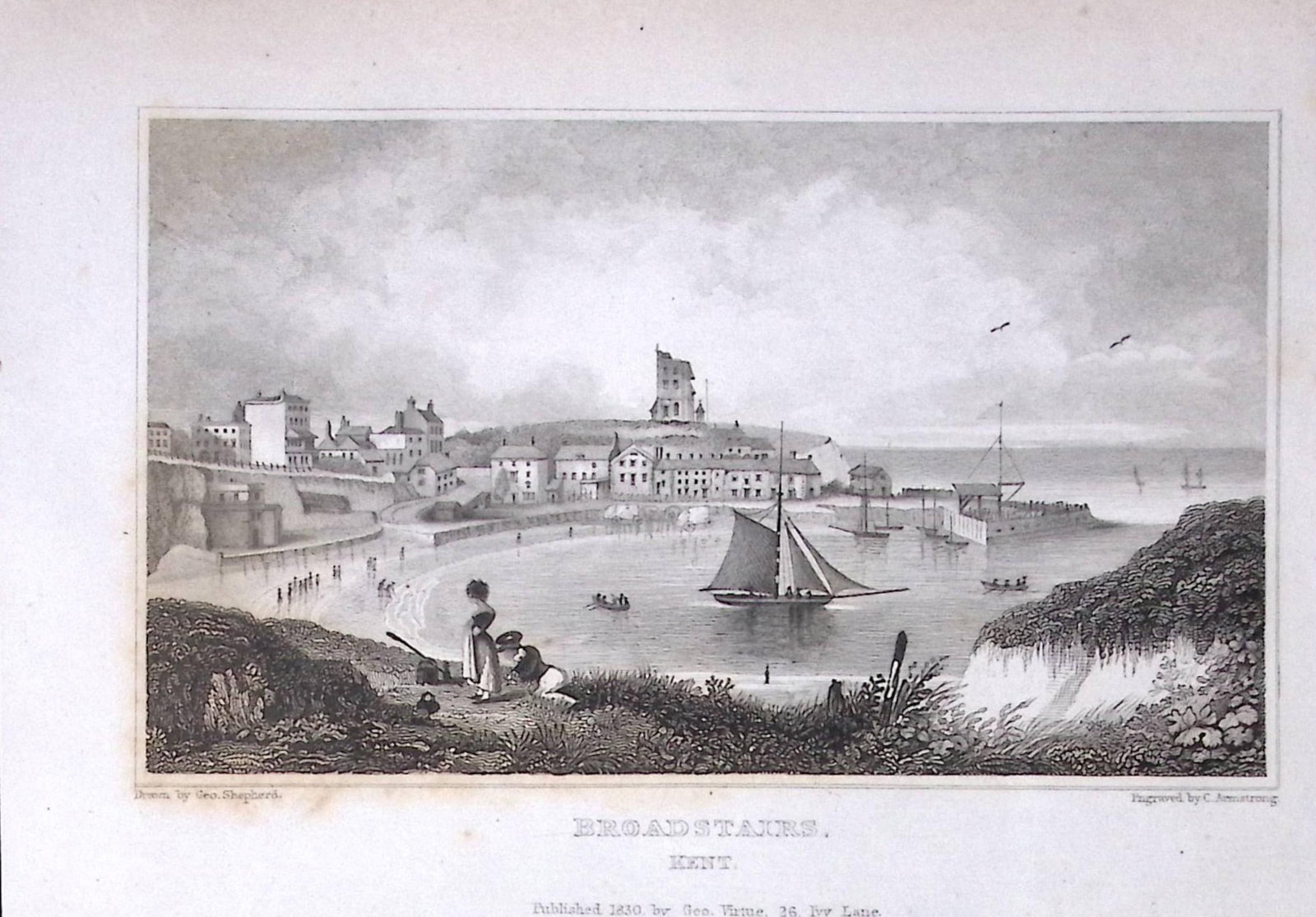 Broadstairs Town & Harbour Kent 1829 Antique 197 Years-Old Steel Engraving-70: Title: Broadstairs Town & Harbour Kent 1829 Antique 197 Years-Old Steel Engraving-70 Description: This Antique Print Was Removed from a 197-Year-Old Edition of. W. H. Ireland's Study