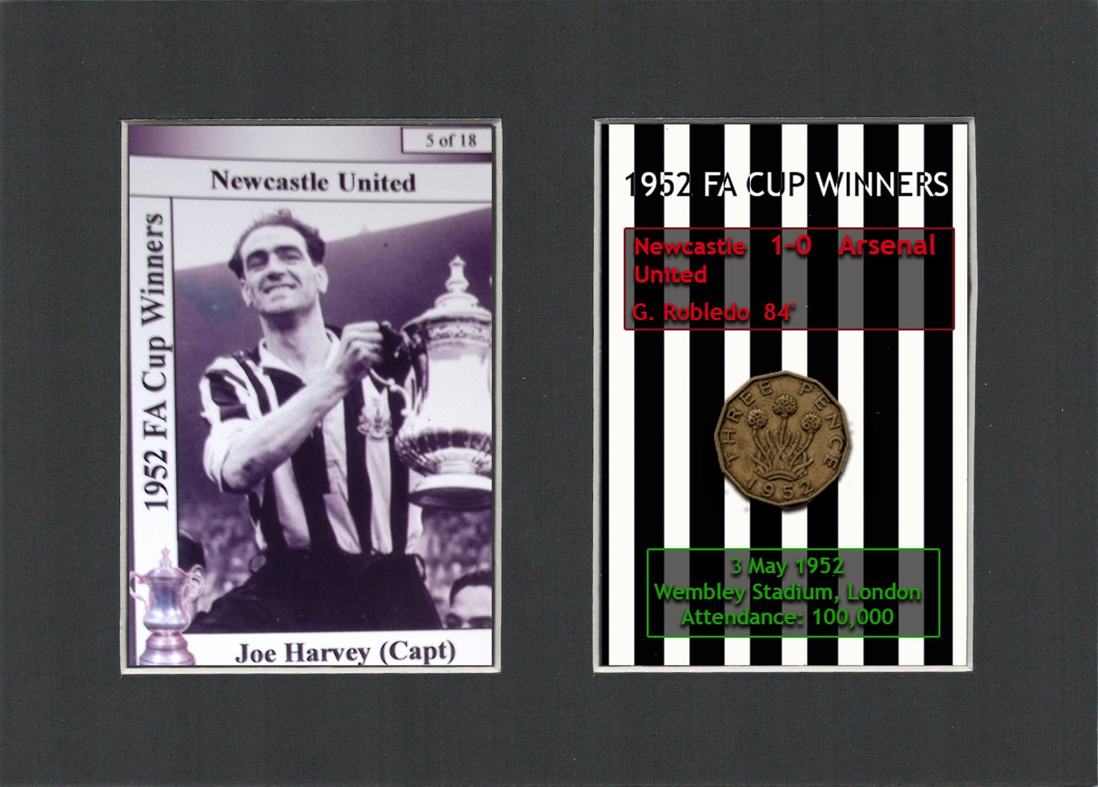 Joe Harvey Manager Newcastle 1952 Winners Mount & Penny Coin Metal Art. (1 of 1)