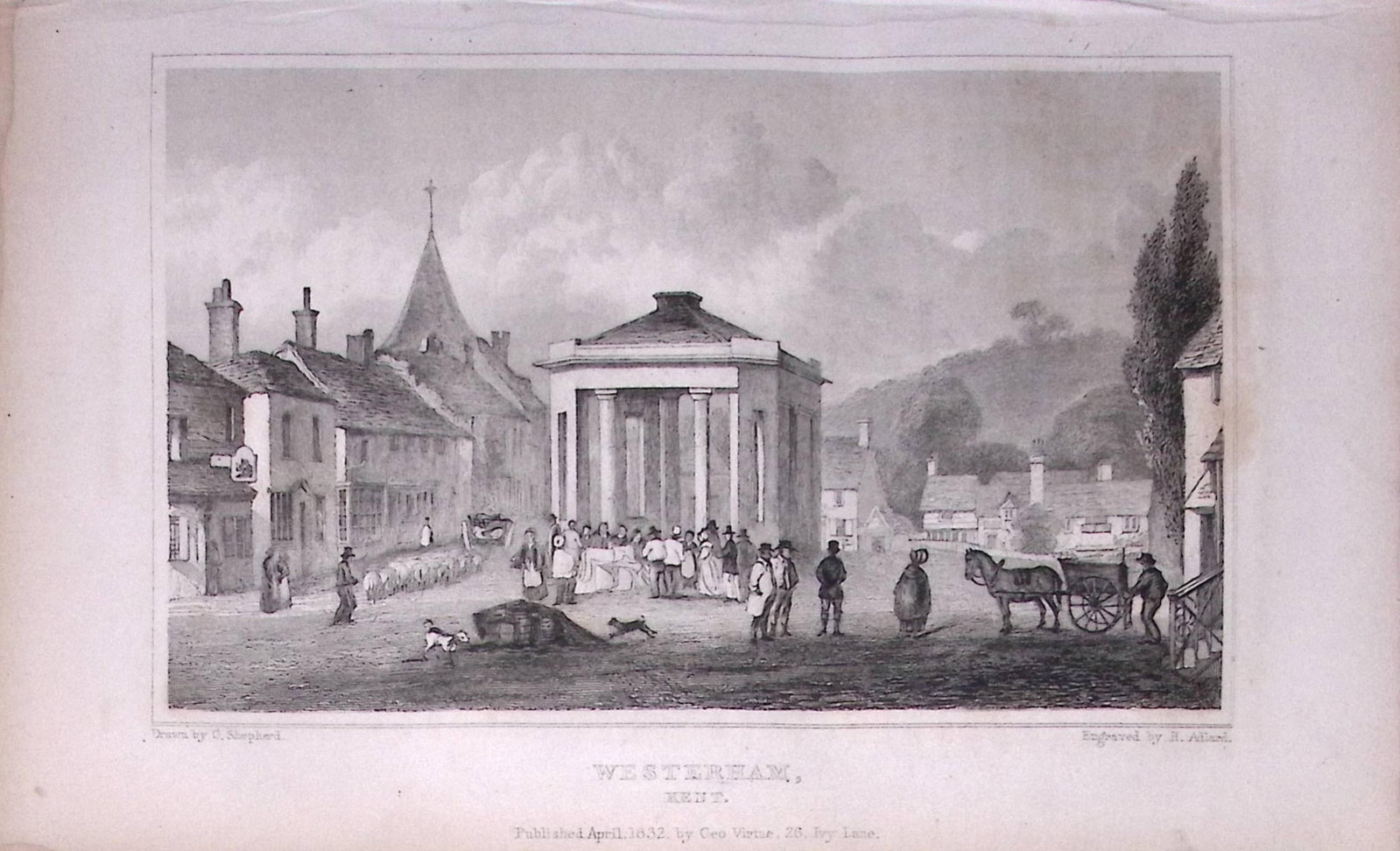 Westerham View of the Town Square Kent 1829 Antique 197 Years-Old Steel Engraving-32: Title: Westerham View of the Town Square Kent 1829 Antique 197 Years-Old Steel Engraving-32 Description: This Antique Print Was Removed from a 197-Year-Old Edition of. W. H. Ireland's Study of