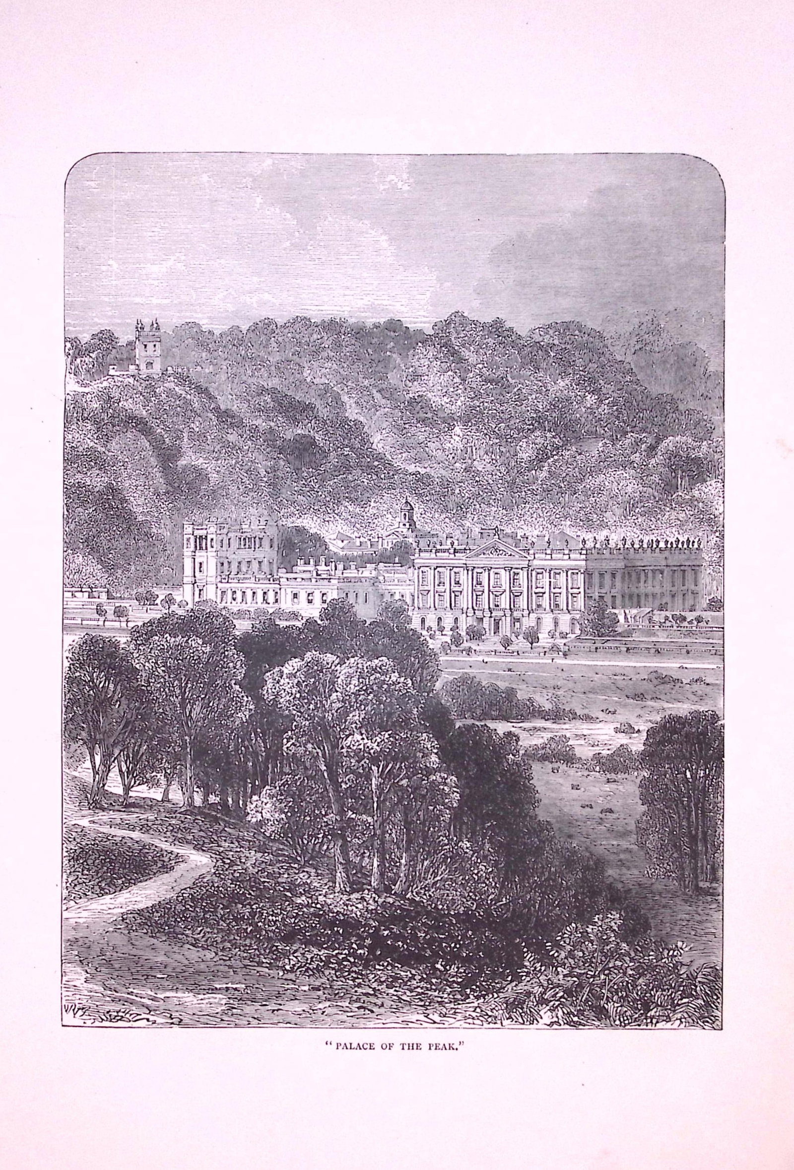 Chatsworth House Palace of The Peak Antique 147 Years-Old Illustration-11: Title: Chatsworth House Palace of The Peak Antique 147 Years-Old Illustration-11 Description: This Antique Illustration Was Removed from a 147-Year-Old Edition of. English Pictures Drawn with Pen