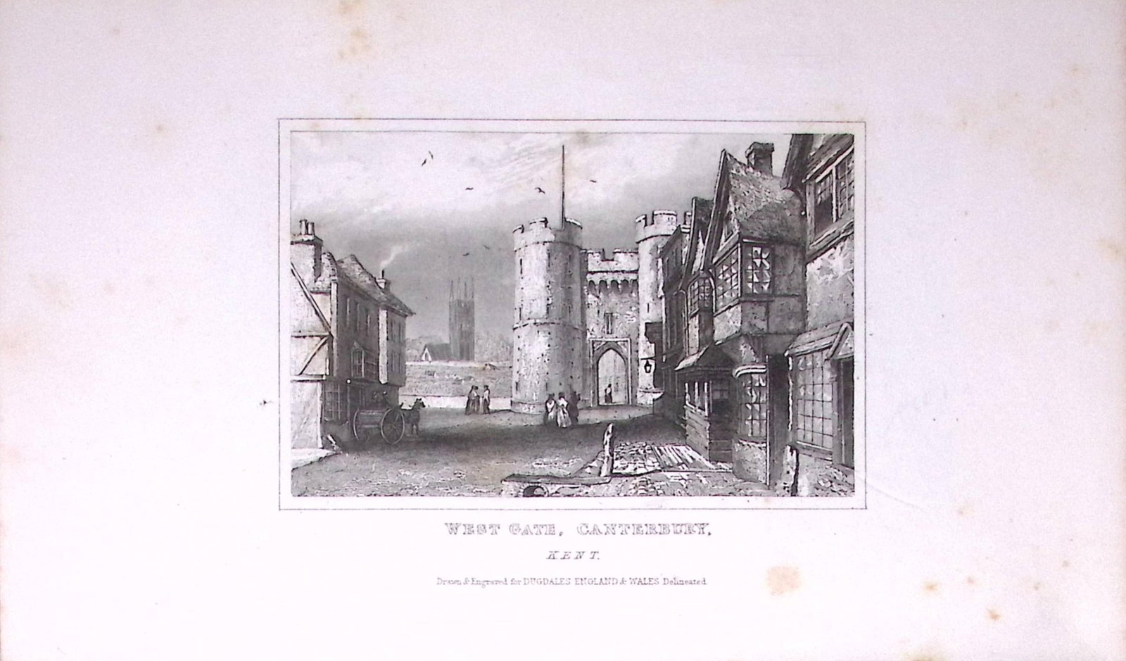 West Gate Canterbury 180 Years-Old Copper Plate Print-116: Title: West Gate Canterbury 180 Years-Old Copper Plate Print-116 Description: This Antique Copper Plate Engraving Has Been Removed from an Antique Edition of. Thomas Dugdale Curiosities of Great