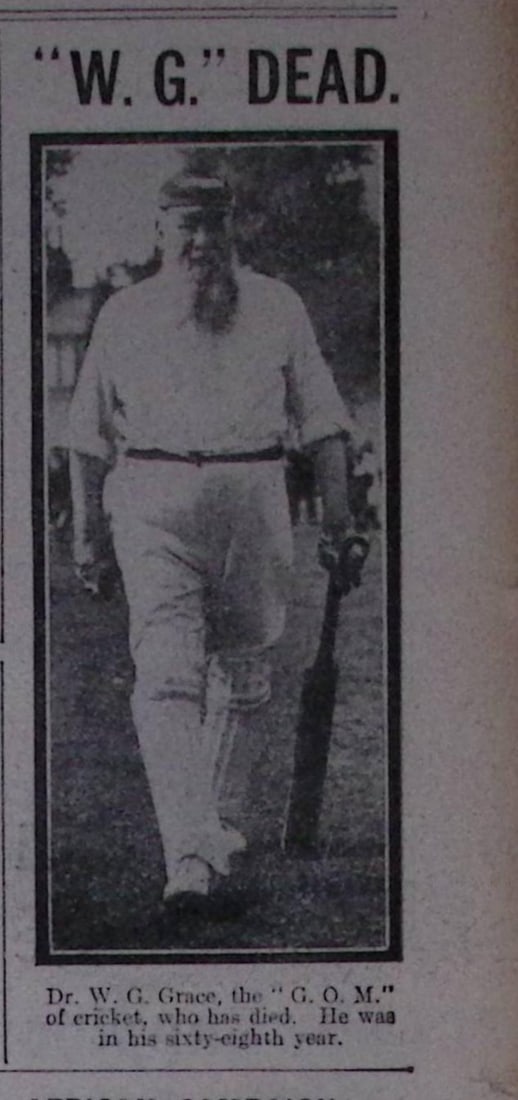 W.G Grace Cricket Legend Sudden Death Reports & Photos Antique 1915 Newspaper.: Title: W.G Grace Cricket Legend Sudden Death Reports & Photos Antique 1915 Newspaper. Description: W.G Grace Cricket Legend Sudden Death Reports & Photos Antique 1915 Newspaper. Complete 110