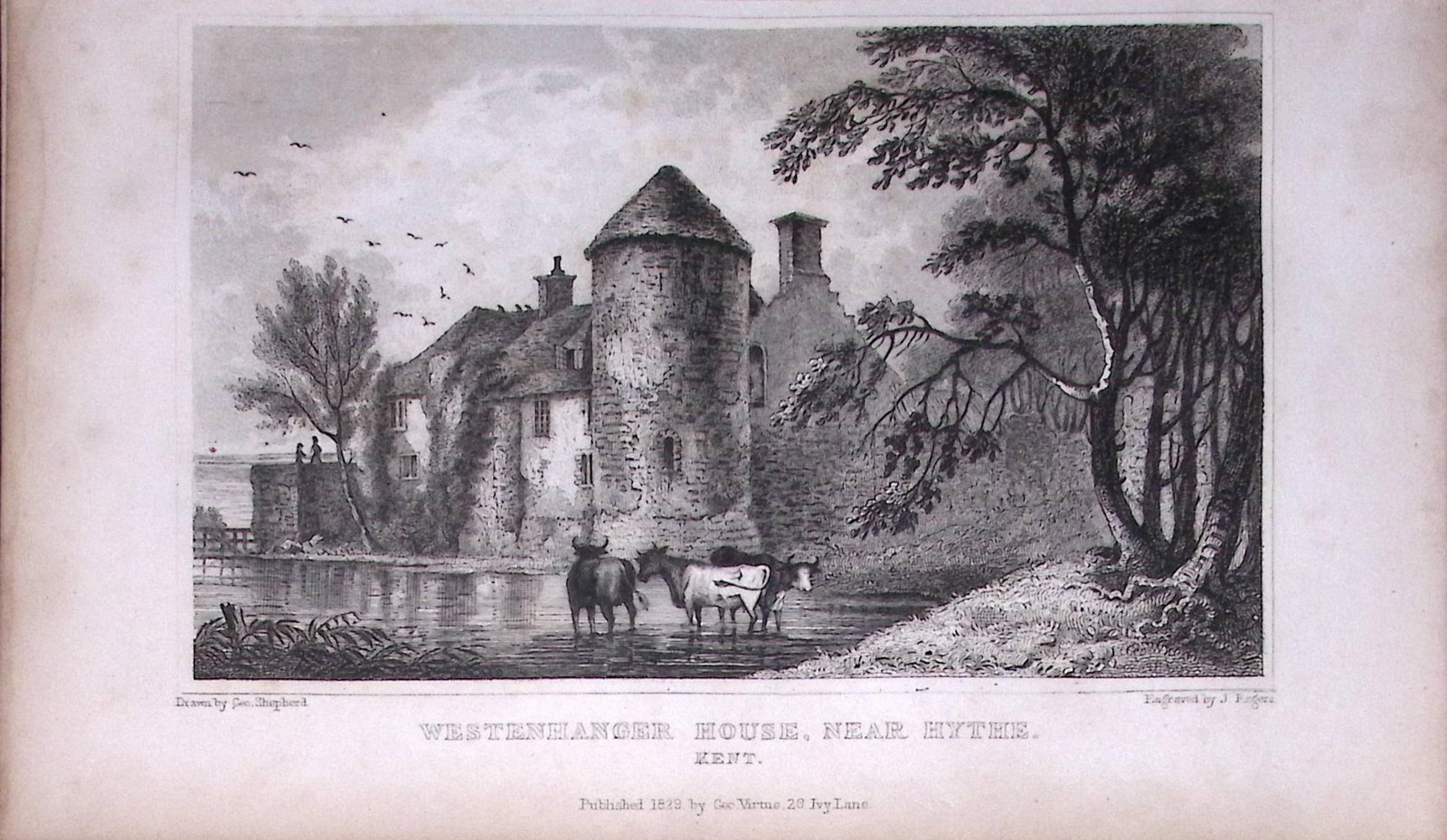 Westenhanger Near Hythe Kent 1829 Antique 197 Years-Old Steel Engraving-42: Title: Westenhanger Near Hythe Kent 1829 Antique 197 Years-Old Steel Engraving-42 Description: This Antique Print Was Removed from a 197-Year-Old Edition of. W. H. Ireland's Study of The
