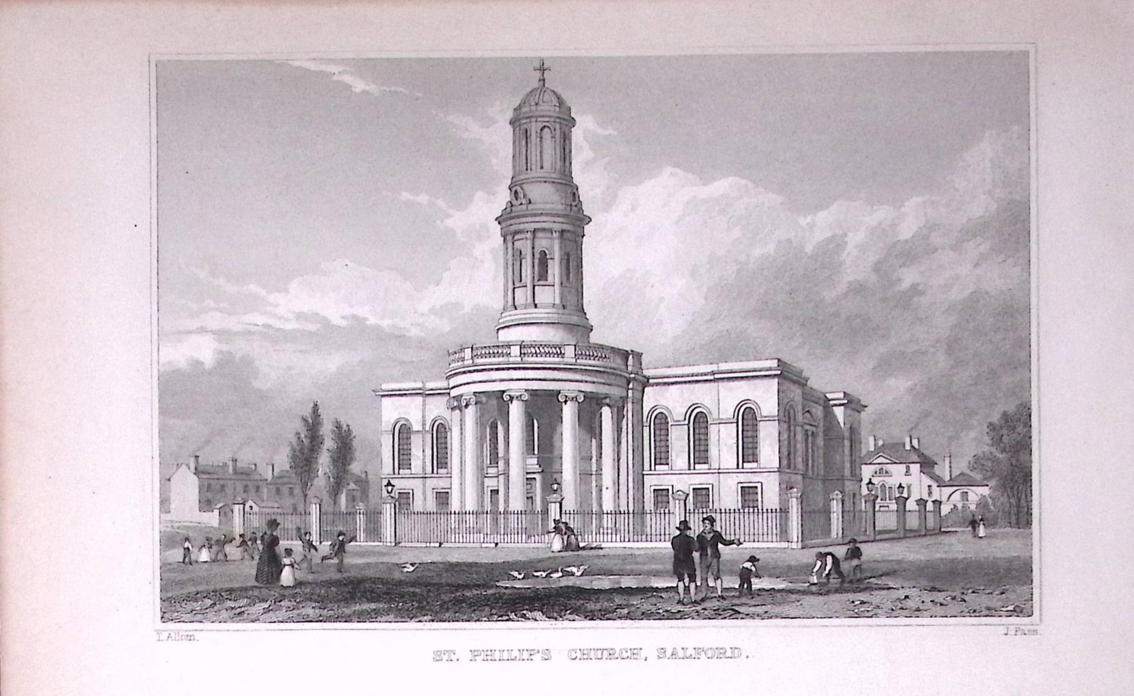 Salford St Philips Church Antique 195 Years-Old Steel-Engraving-1: Title: Salford St Philips Church Antique 195 Years-Old Steel-Engraving-1 Description: This Antique Steel Engraving Was Removed from a 195-Year-Old Edition of. Lancashire Illustrated in a Series of