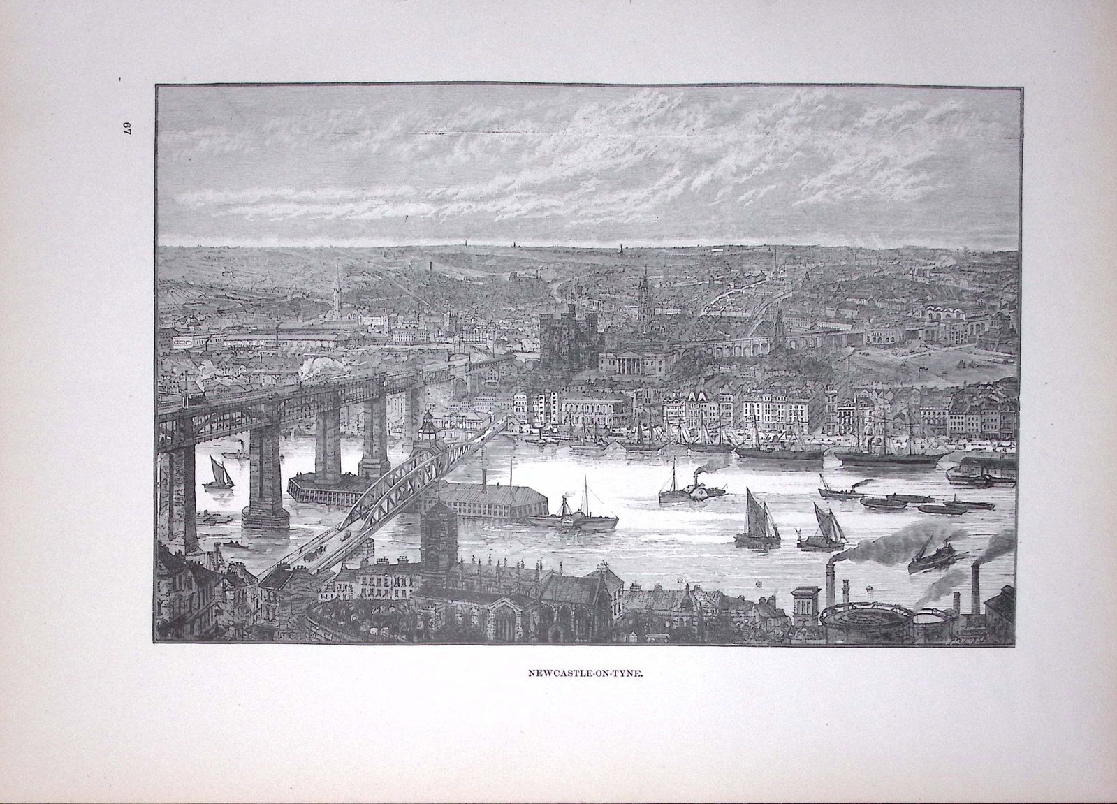 Newcastle Upon Tyne Birds Eye View Antique 134 Years-Old Illustration-5: Title: Newcastle Upon Tyne Birds Eye View Antique 134 Years-Old Illustration-5 Description: This Antique Print Was Removed from a 134-Year-Old Edition of. Rivers of Great Britain 1892 During the