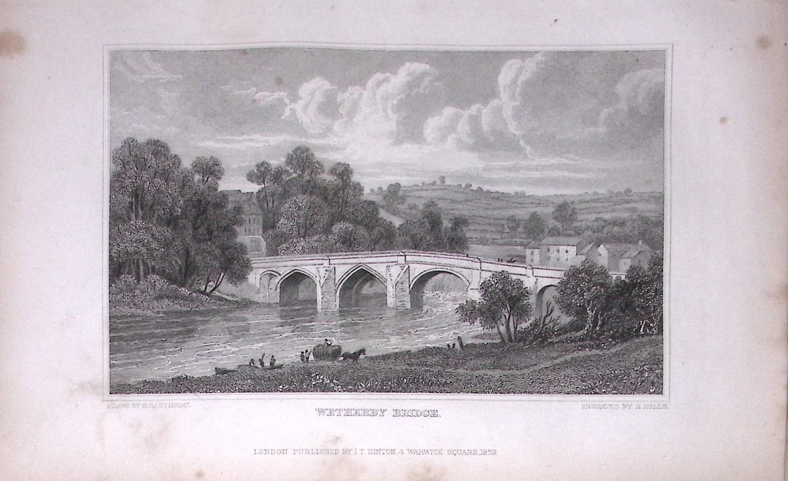 Wetherby Bridge Yorkshire 198 Years-Old Thomas Allen Antique Steel Engraving-89: Title: Wetherby Bridge Yorkshire 198 Years-Old Thomas Allen Antique Steel Engraving-89 Description: This 198 Years-Old Steel Engraved Plate Has Been Removed from an Antique Edition of. A New and