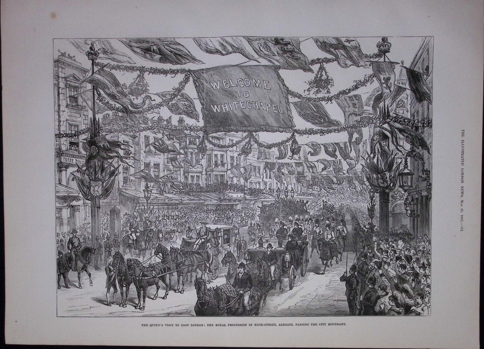 Two Views of Whitechapel London Victorian 1887 Antique Wood Engraved Prints (1 of 2)