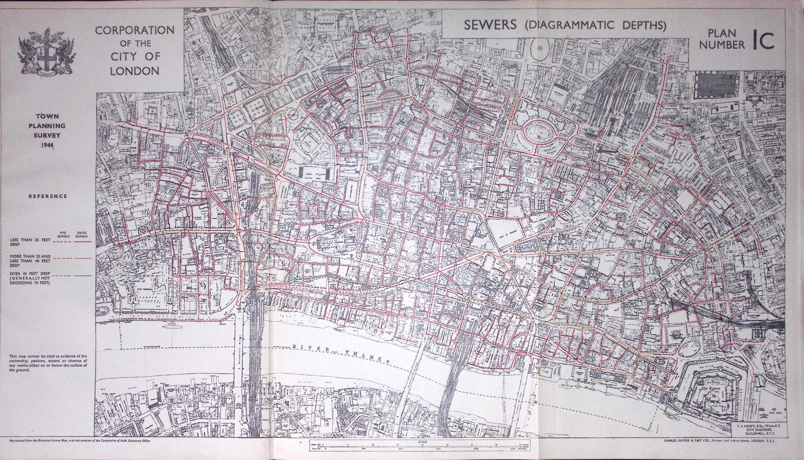 City of London Reconstruction Sewers Diagrammatic Depths 1944 Detailed Map-8: Title: City of London Reconstruction Sewers Diagrammatic Depths 1944 Detailed Map-8 Description: This is a Large Folding Map and Measures Approx 33.5 x 57.5 (cm) 13.25 x 22.5 (Inches). This Vintage