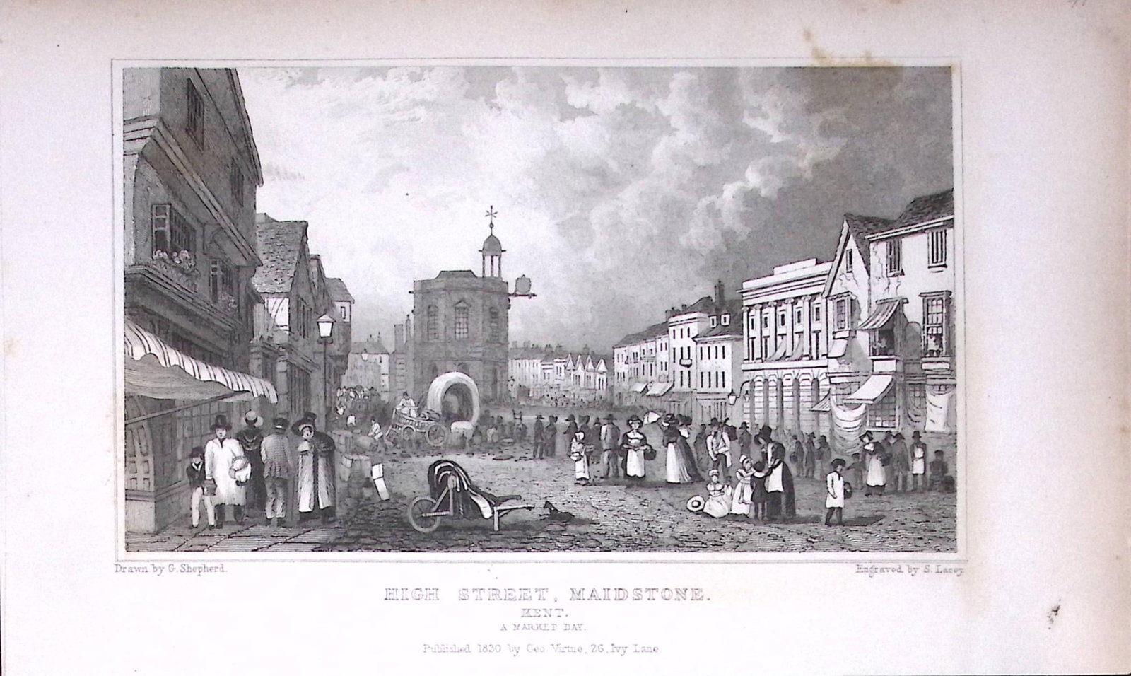 Maidstone View of The High St Kent 1829 Antique 197 Years-Old Steel Engraving-47a: Title: Maidstone View of The High St Kent 1829 Antique 197 Years-Old Steel Engraving-47a Description: This Antique Print Was Removed from a 197-Year-Old Edition of. W. H. Ireland's Study of The