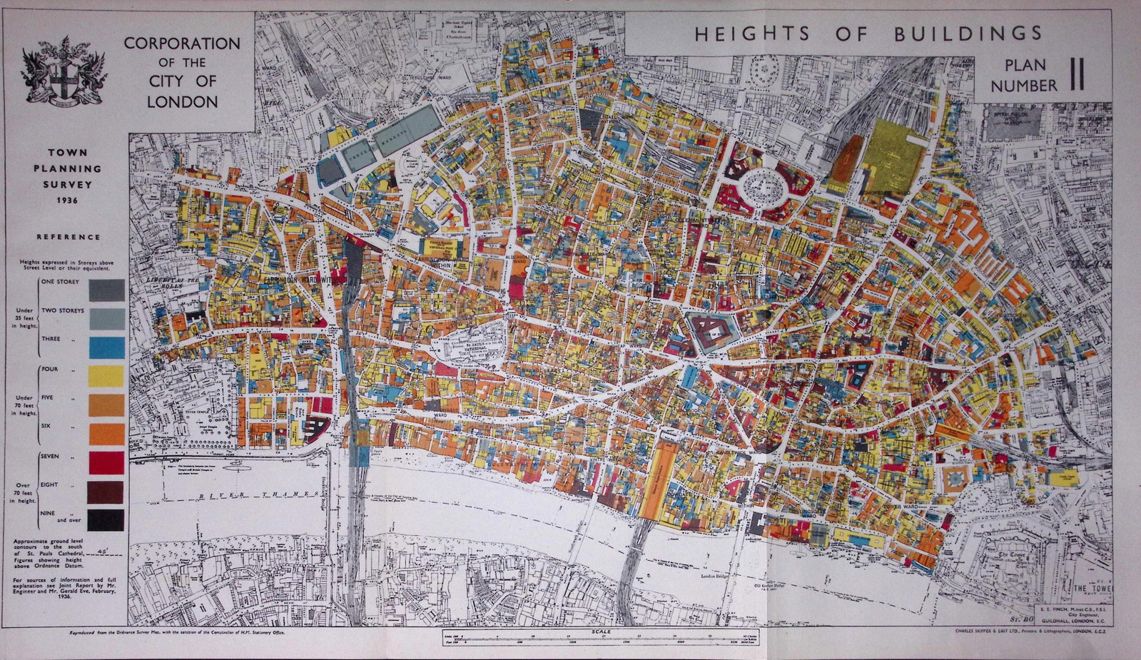 City of London Post-War Height of Buildings Plan 1944 Coloured Large Map-1b (1 of 2)