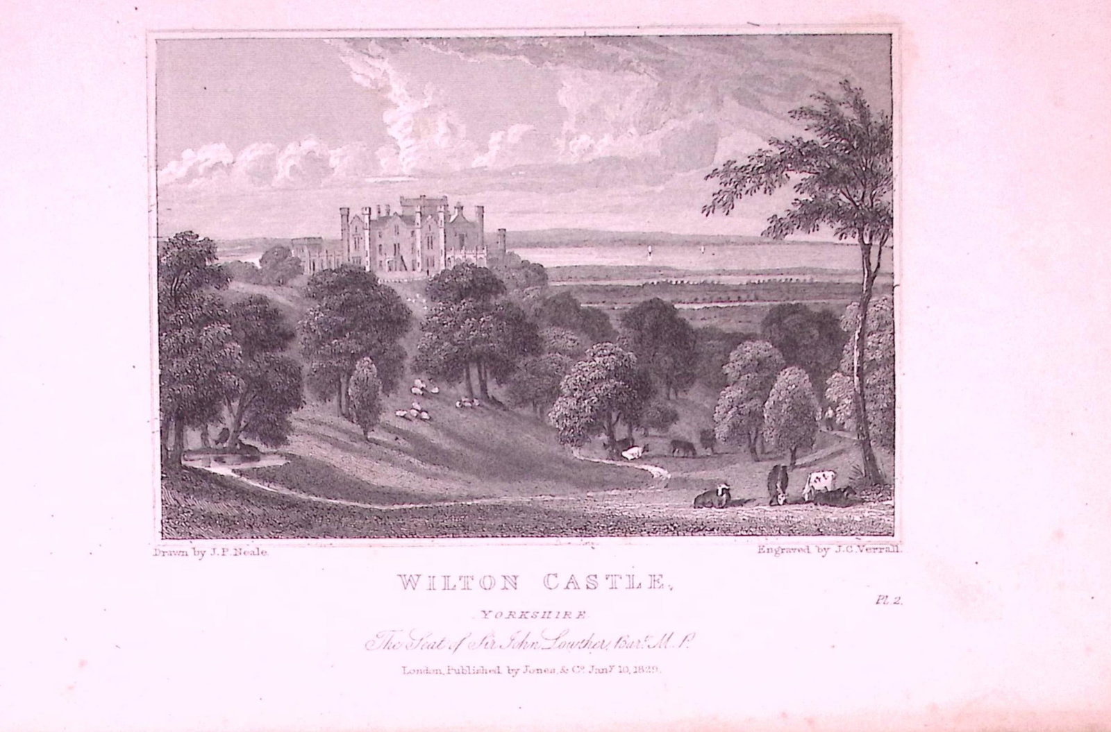 Wilton Castle Redcar Yorkshire Antique 197 Years-Old Engraving-12 (1 of 2)
