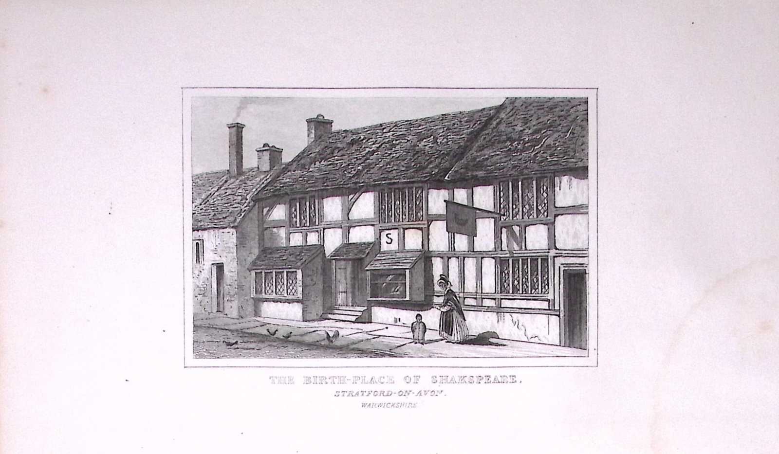Shakespeare Birth Place Stafford upon Avon 180 Years-Old Copper Plate Print-122: Title: Shakespeare Birth Place Stafford upon Avon 180 Years-Old Copper Plate Print-122 Description: This Antique Copper Plate Engraving Has Been Removed from an Antique Edition of. Thomas Dugda