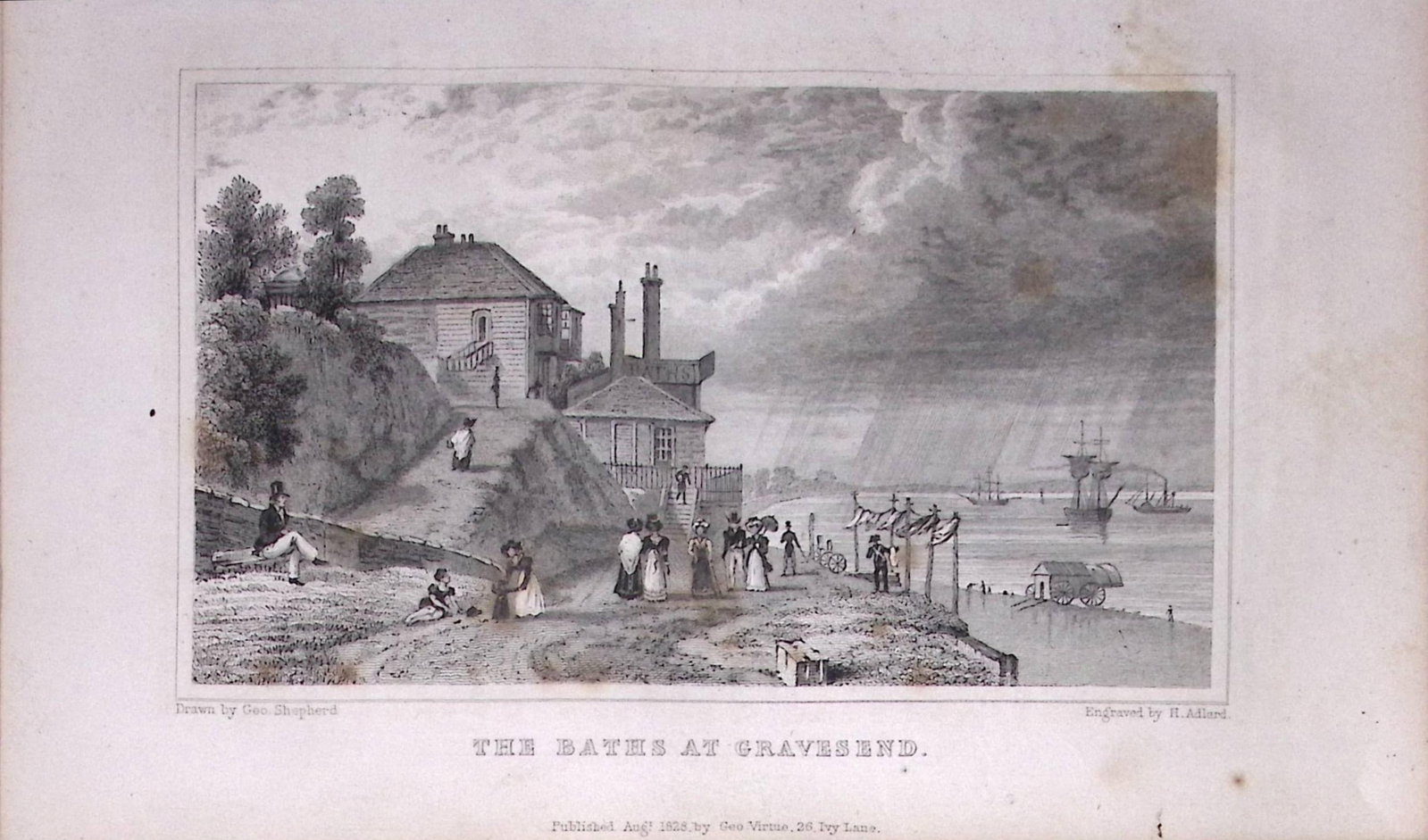 The Baths at Gravesend Kent 1829 Antique 197 Years-Old Steel Engraving-53: Title: The Baths at Gravesend Kent 1829 Antique 197 Years-Old Steel Engraving-53 Description: This Antique Print Was Removed from a 197-Year-Old Edition of. W. H. Ireland's Study of The History