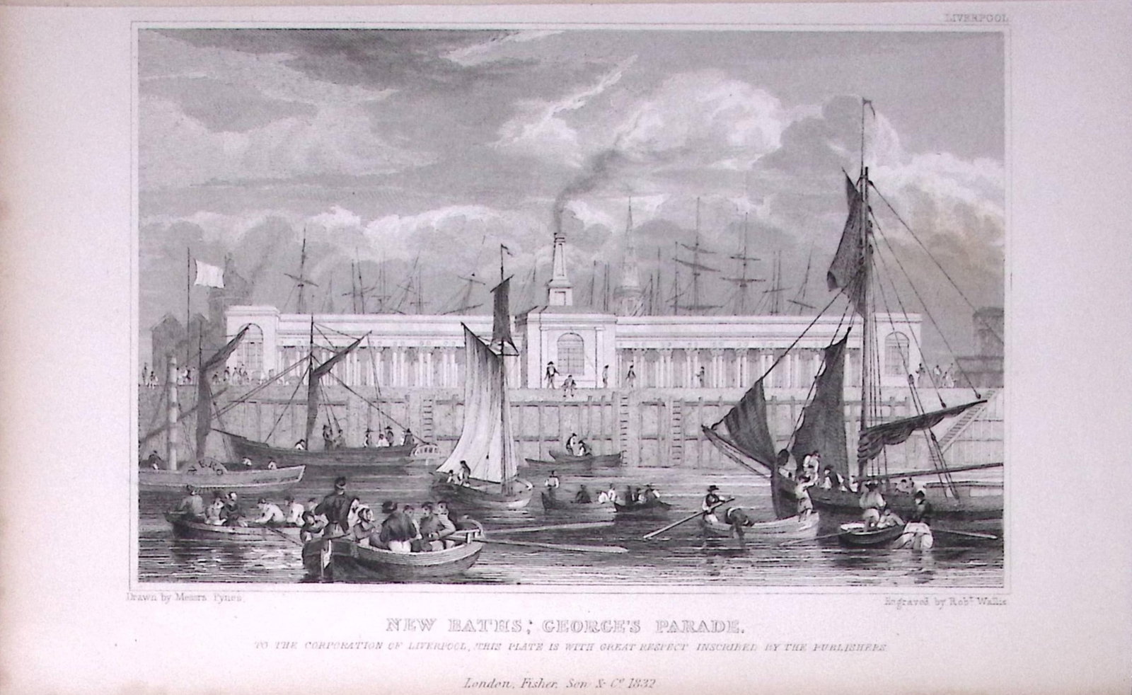 Liverpool New Baths Georges Parade Antique 195 Years-Old Steel-Engraving-35 (1 of 2)