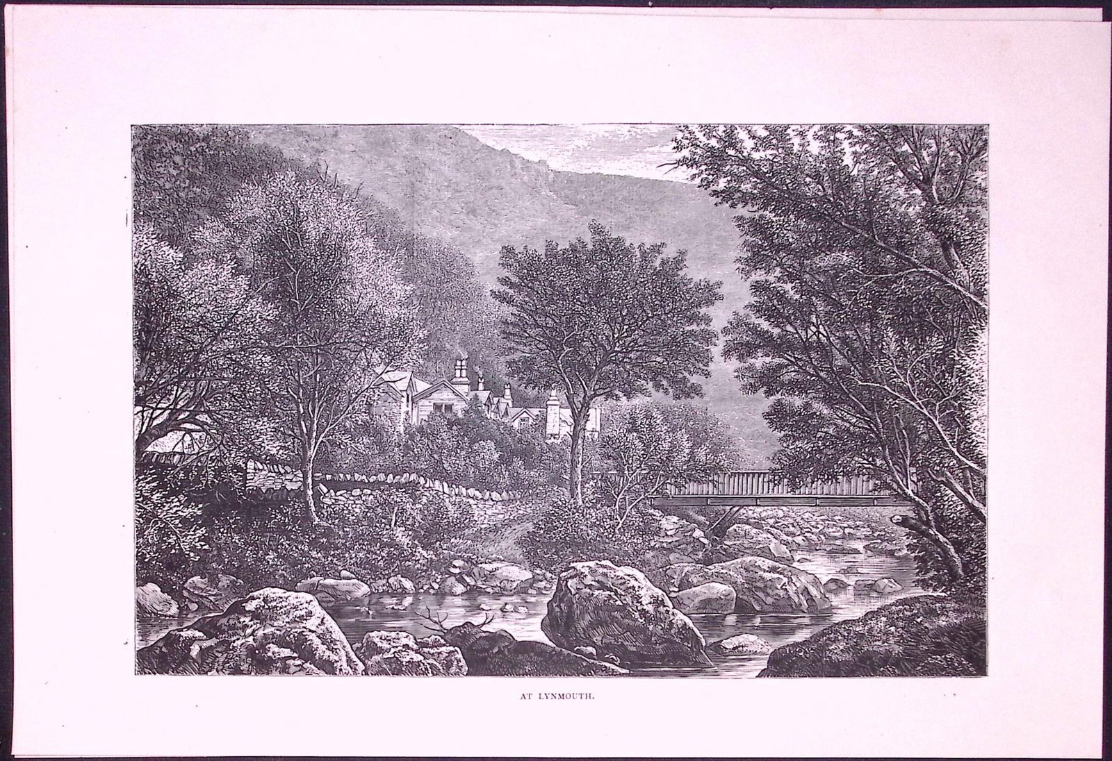 View of Lynmouth Devonshire Antique 147 Years-Old Illustration-8: Title: View of Lynmouth Devonshire Antique 147 Years-Old Illustration-8 Description: This Antique Illustration Was Removed from a 147-Year-Old Edition of. English Pictures Drawn with Pen &